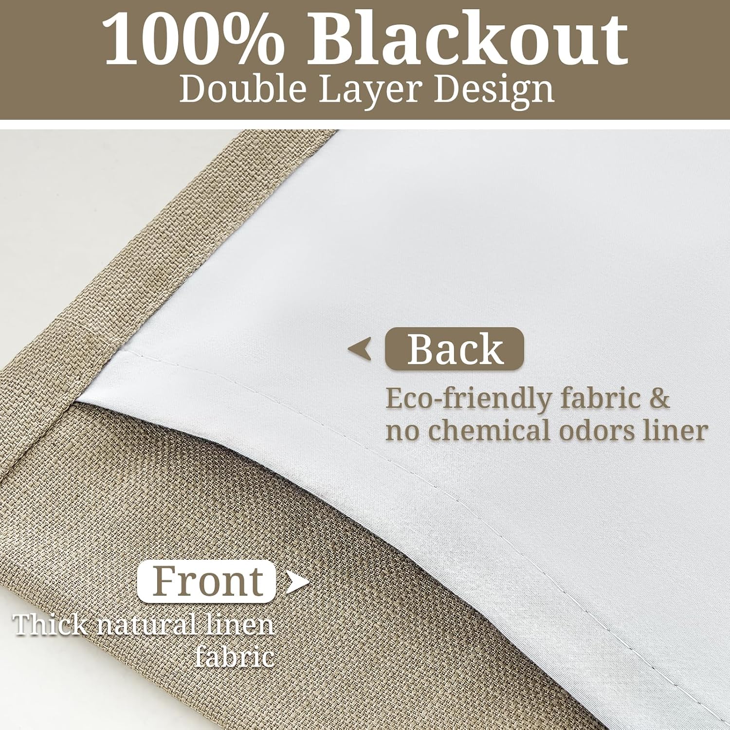 Detalle de LuxuNap Pinch Pleated Linen Blackout Curtains, 40 x 120 in, 2 Panels