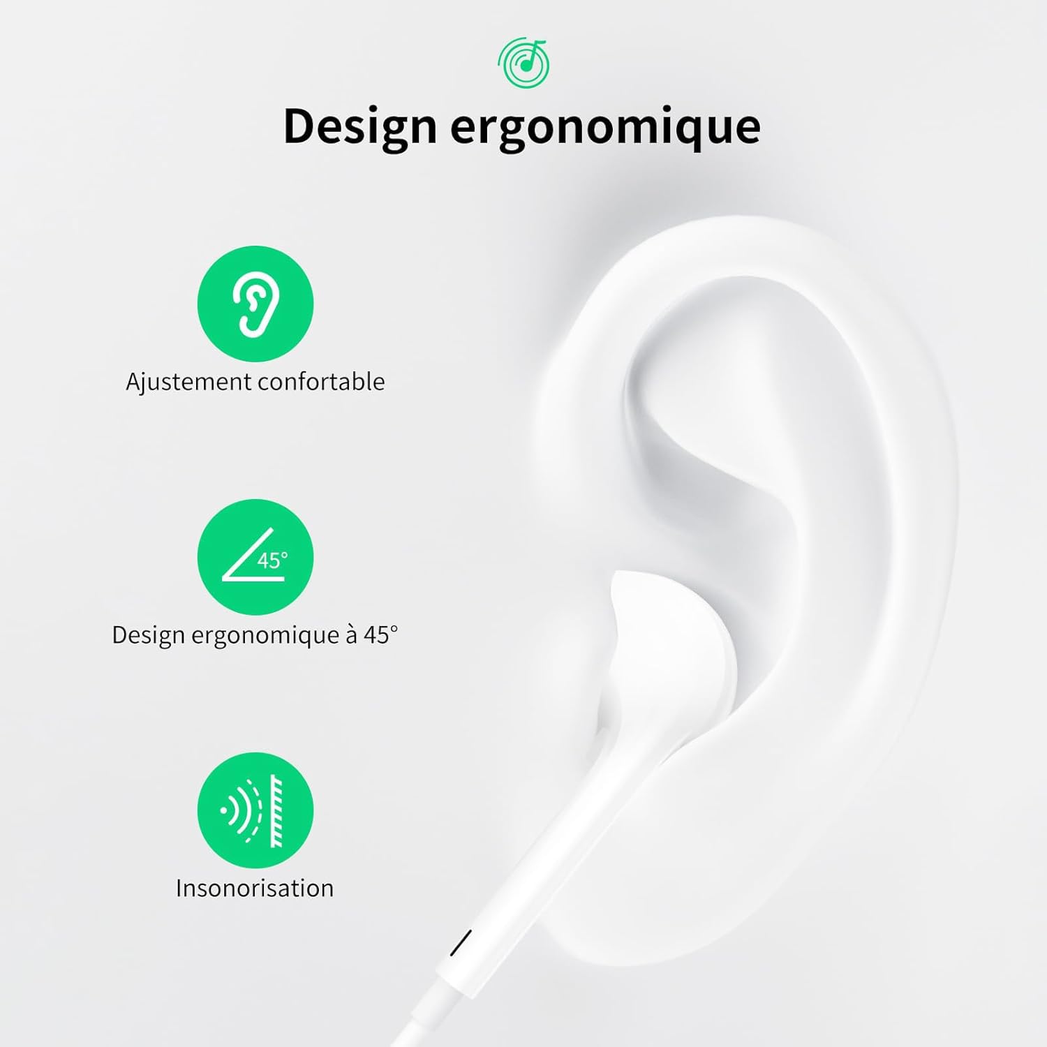 Detalle de Ecouteurs Filaires USB Type-C avec micro et contrôle du volume – compatibles multi-appareils