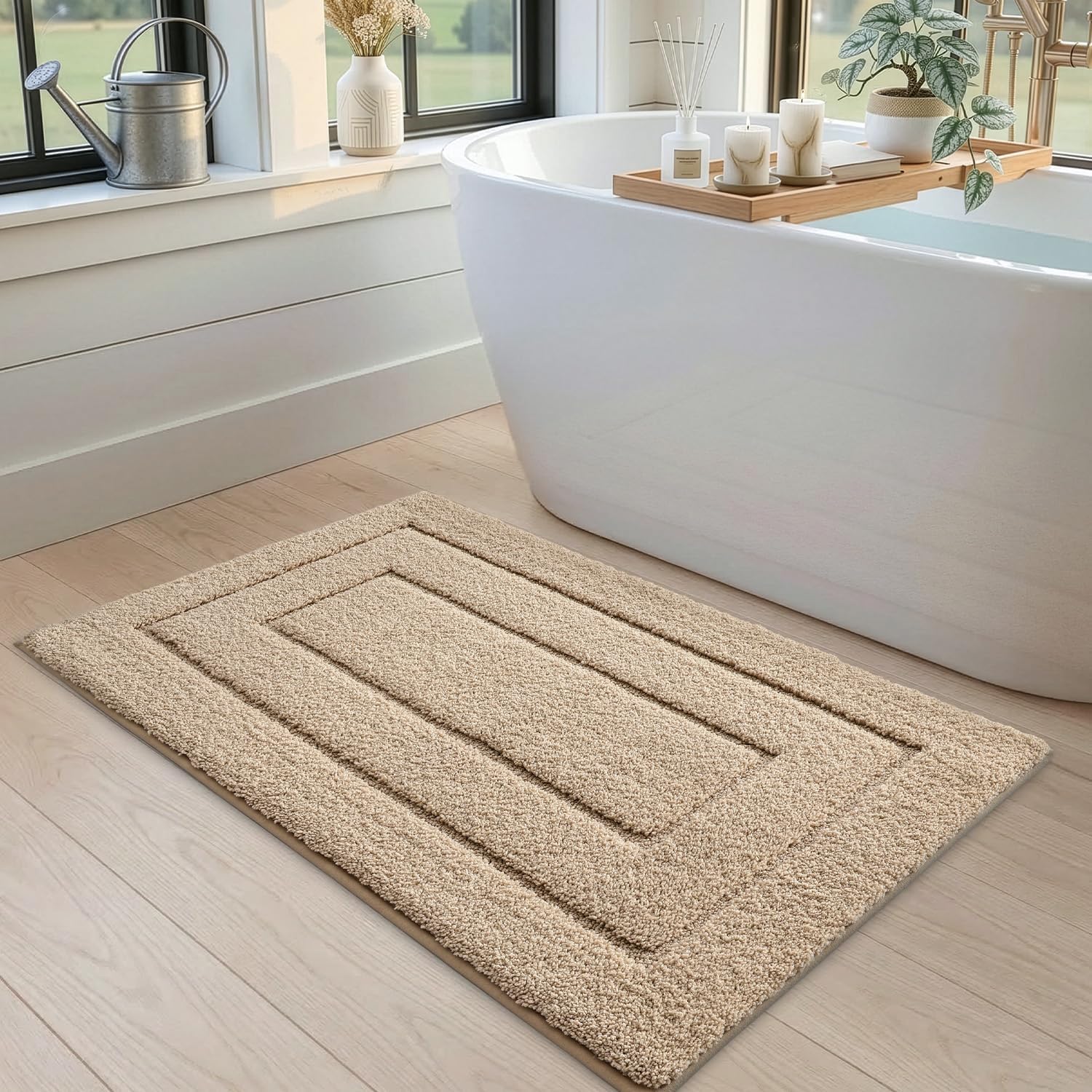 Detalle de DEXI Badematte rutschfeste – weicher Mikrofaser Badteppich 60 × 90 cm, Beige