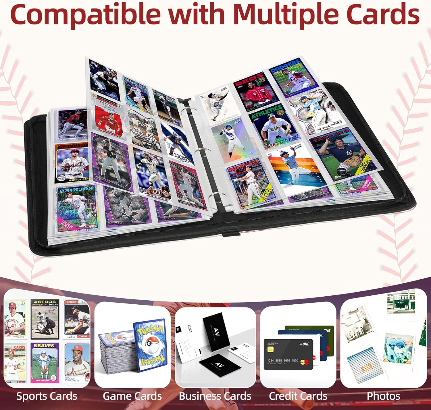 Detalle 2 de 1080 Pockets Baseball Card Binder 9 Pocket with 60 Removable Sleeves