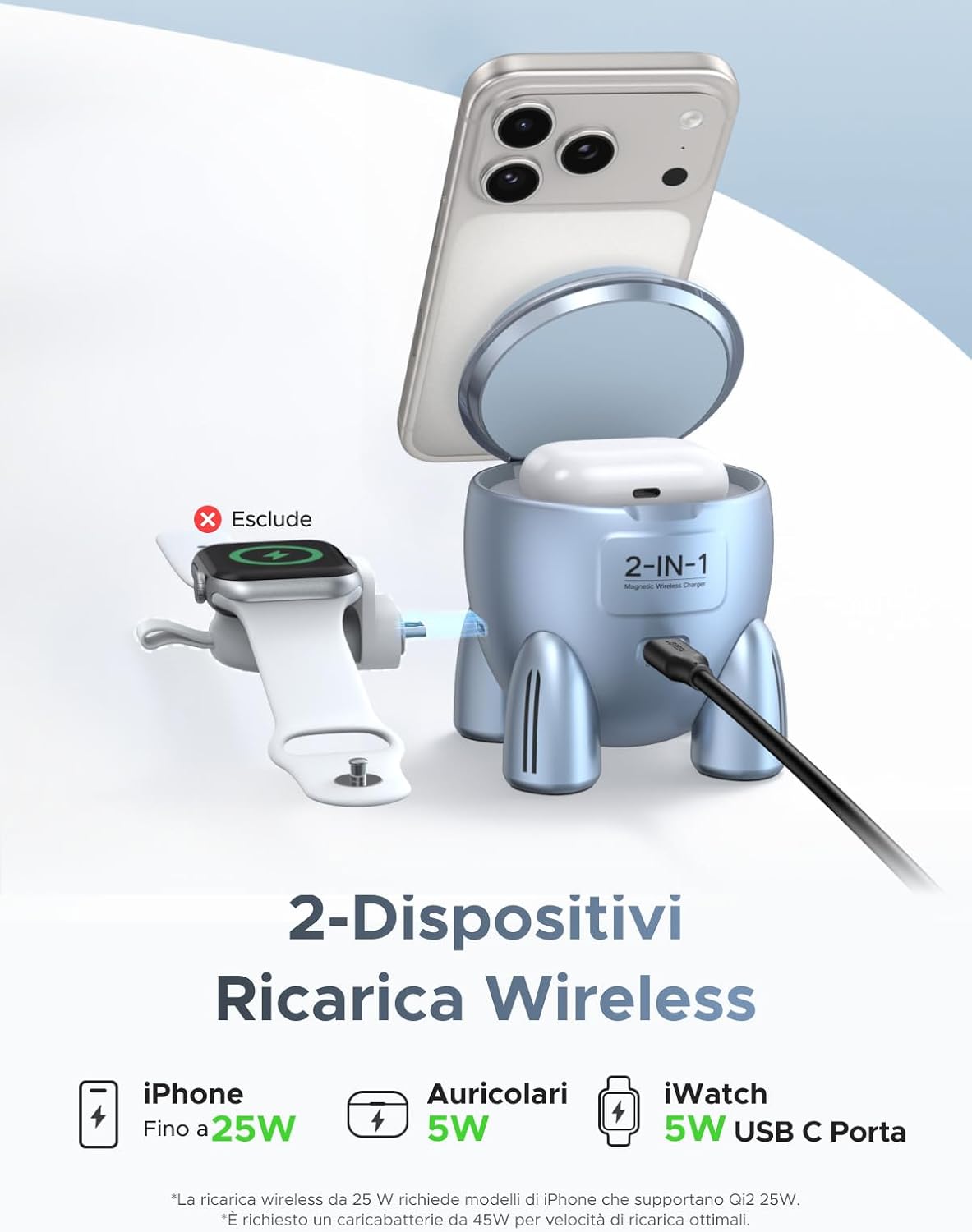 Thumbnail 3 de UGREEN Uno Qi2 25W 2 in 1 Caricatore Wireless MagSafe: design magnetico, versatilità 2 in 1 e angolo regolabile