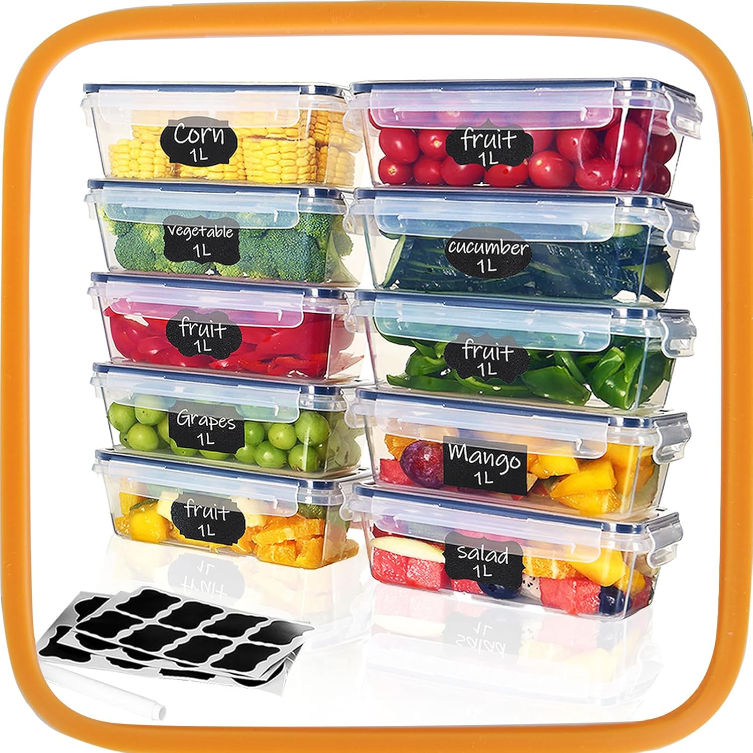 Hibisaws Airtight Food Storage Containers 10-Pack (10 x 1L) – BPA-Free, Leakproof Lids