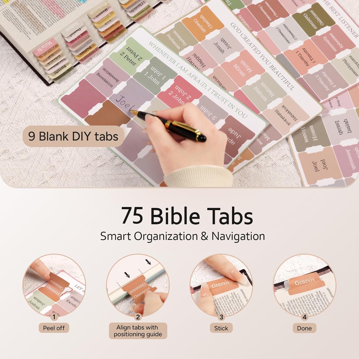 Detalle 2 de BellaHold Adjustable Bible Cover, Size L, Pink Quilted Case with 75 Tabs