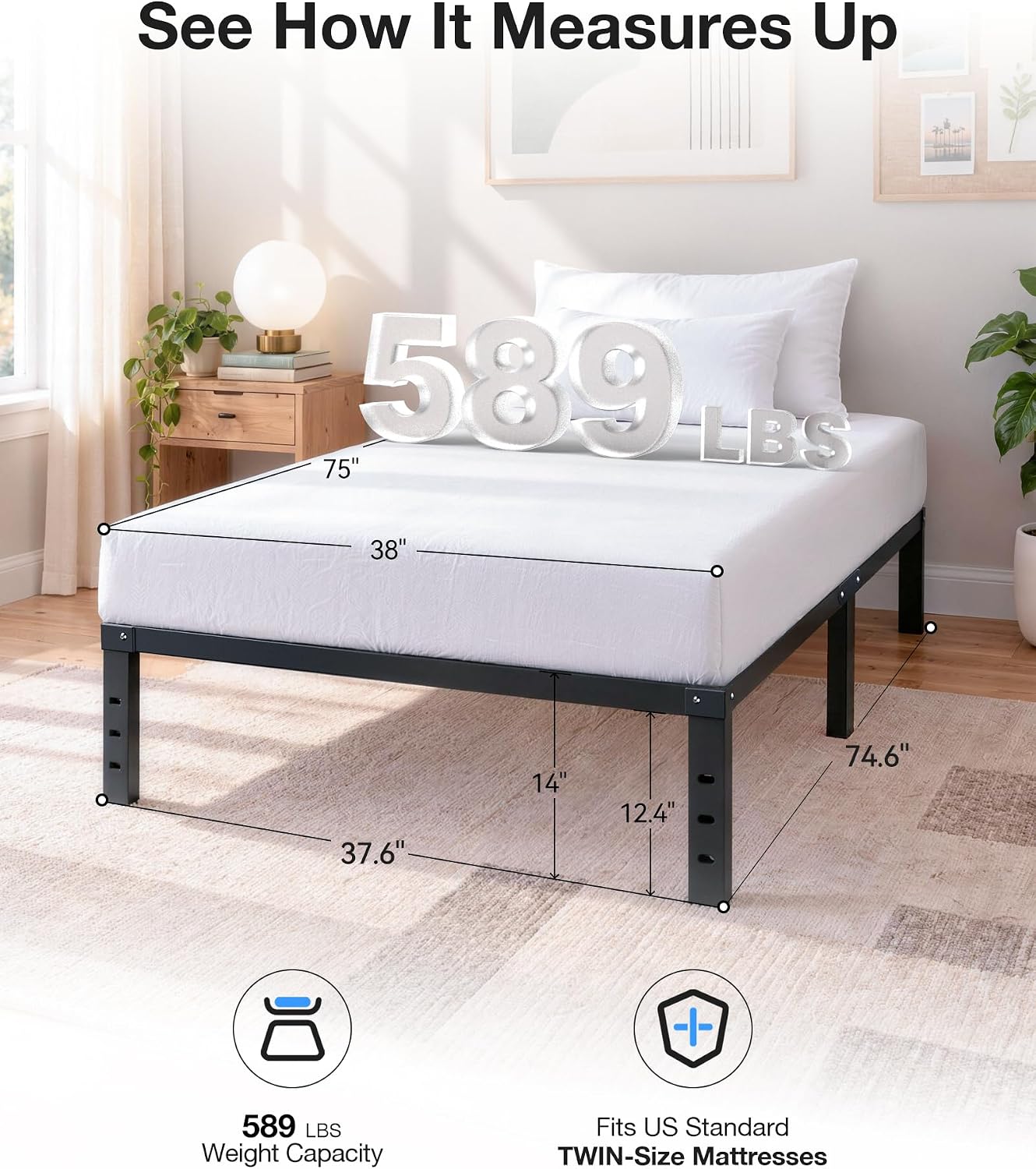 Detalle 2 de YORWEN Twin Metal Bed Frame