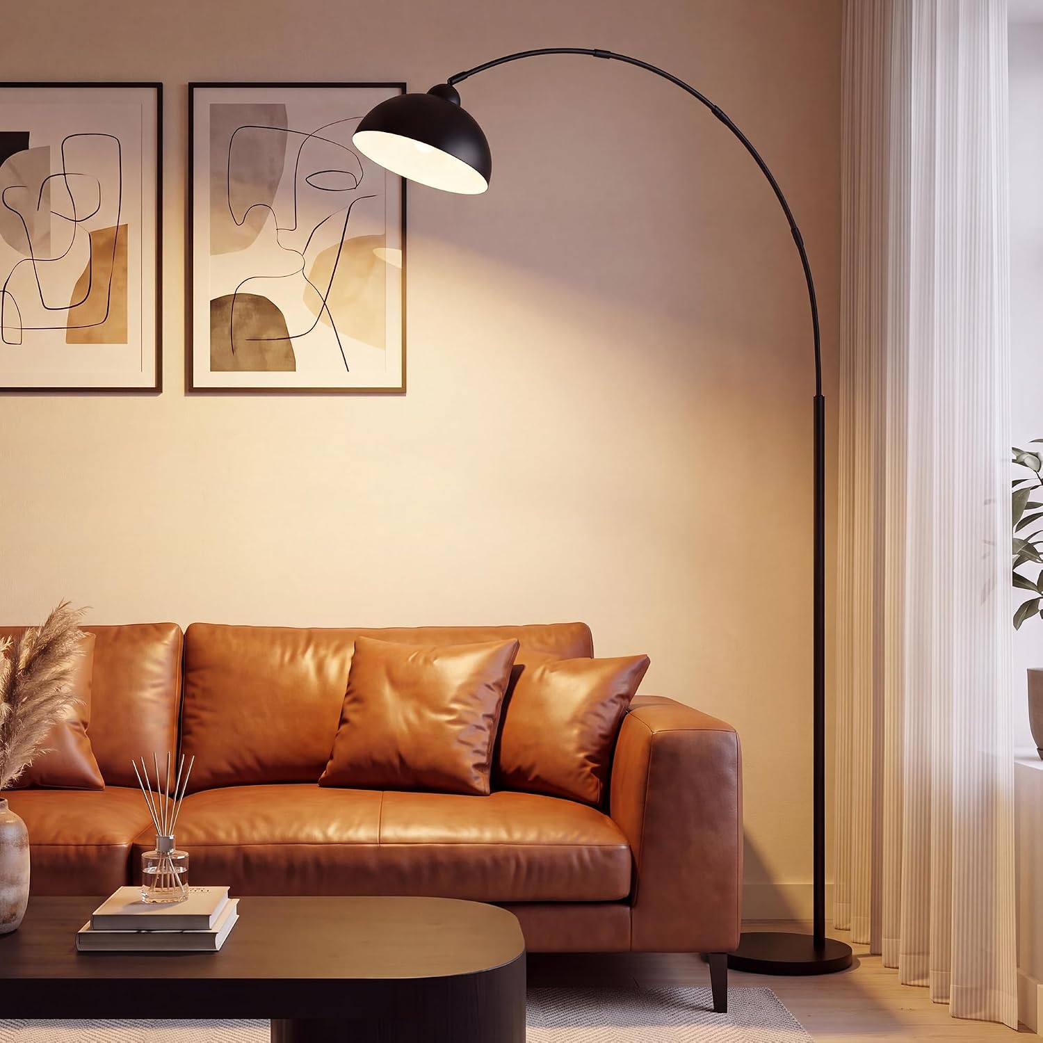 Detalle de 204cm Modern Black Arc Floor Lamp with Weighted Base