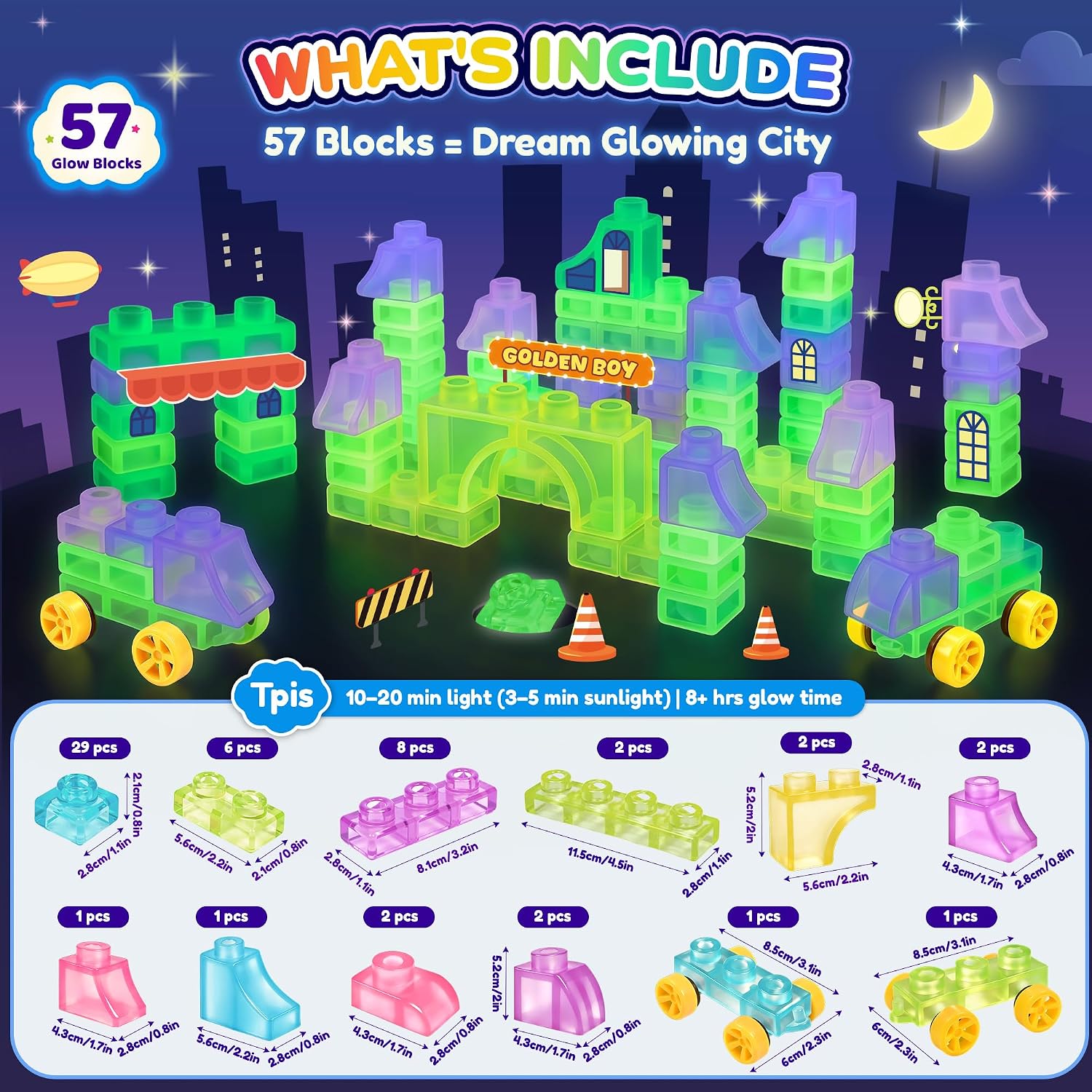 Thumbnail 1 de Dream City 57Pcs Glow in the Dark Building Blocks for Toddlers