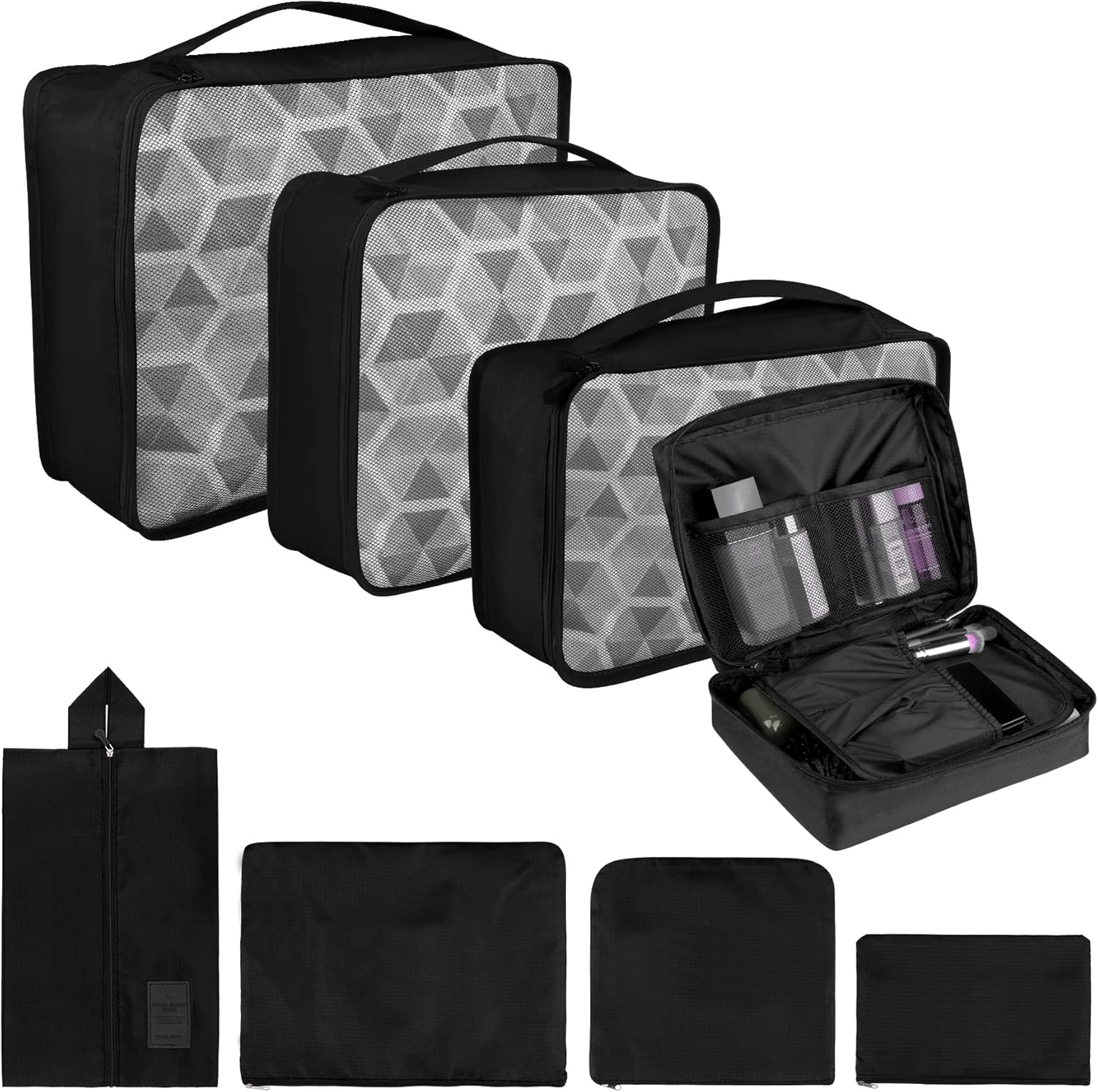 Detalle de Coolzon Organizer Valigie Viaggio Set 8 pezzi per valigia (cubi e borse), nero