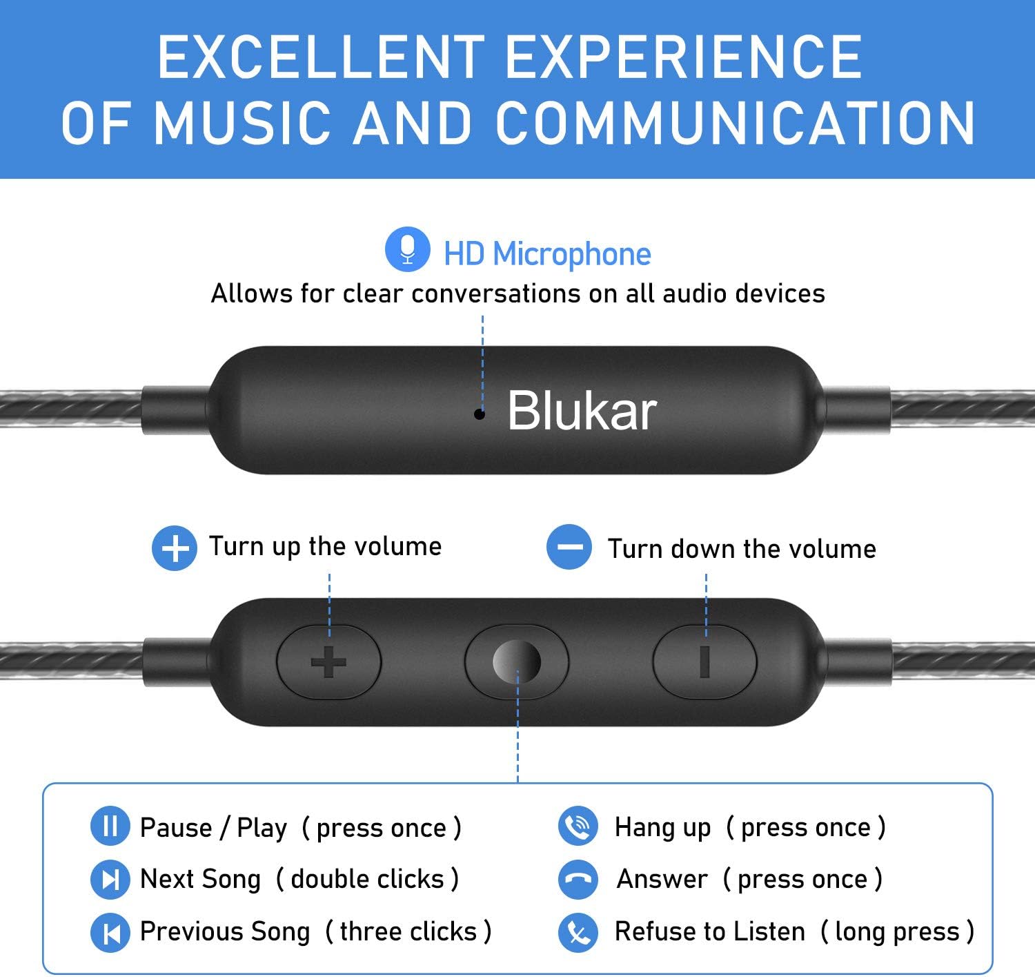 Detalle de Blukar Auriculares In Ear 3.5 mm con micrófono