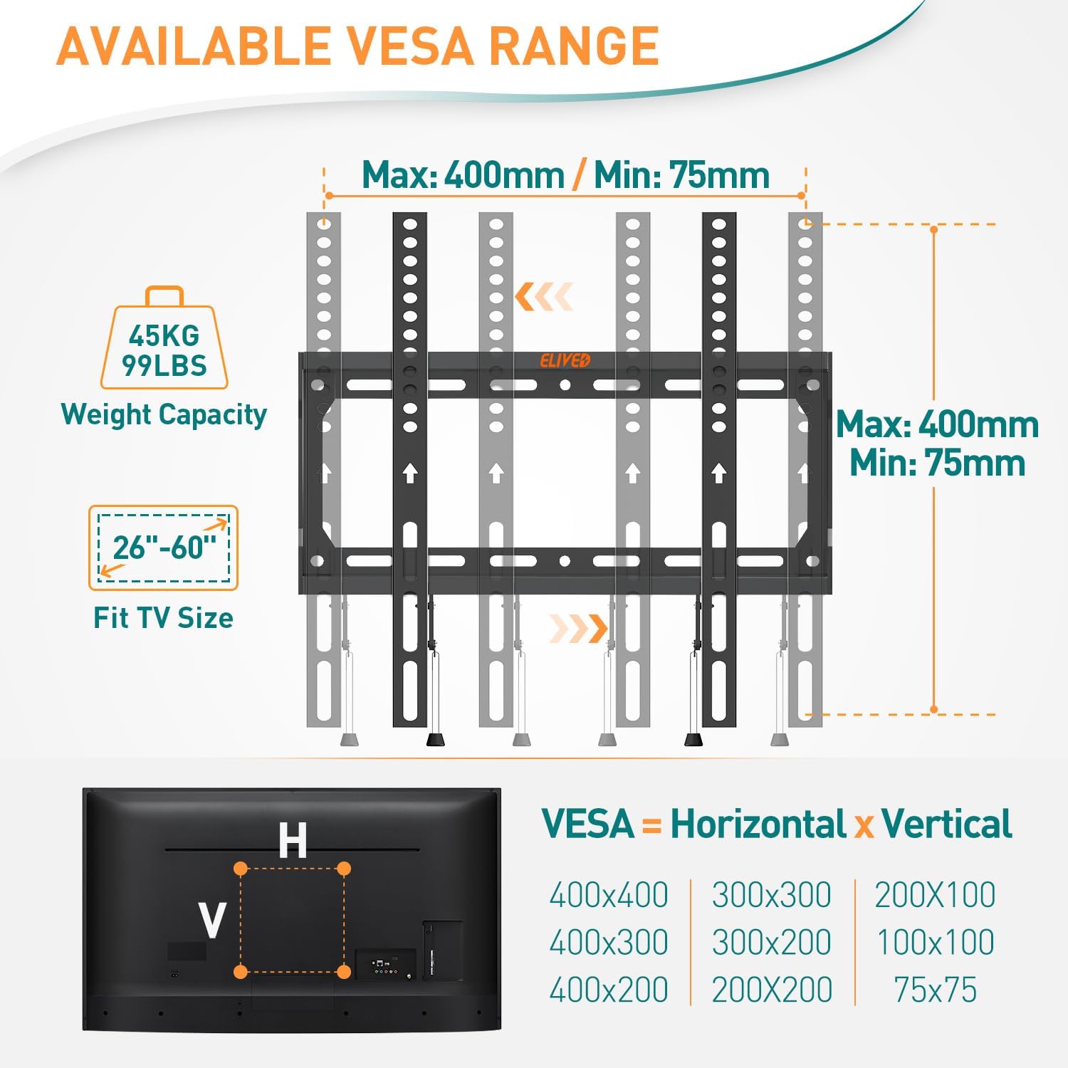 Detalle 2 de ELIVED EV3036 Tilt TV Wall Bracket 45KG