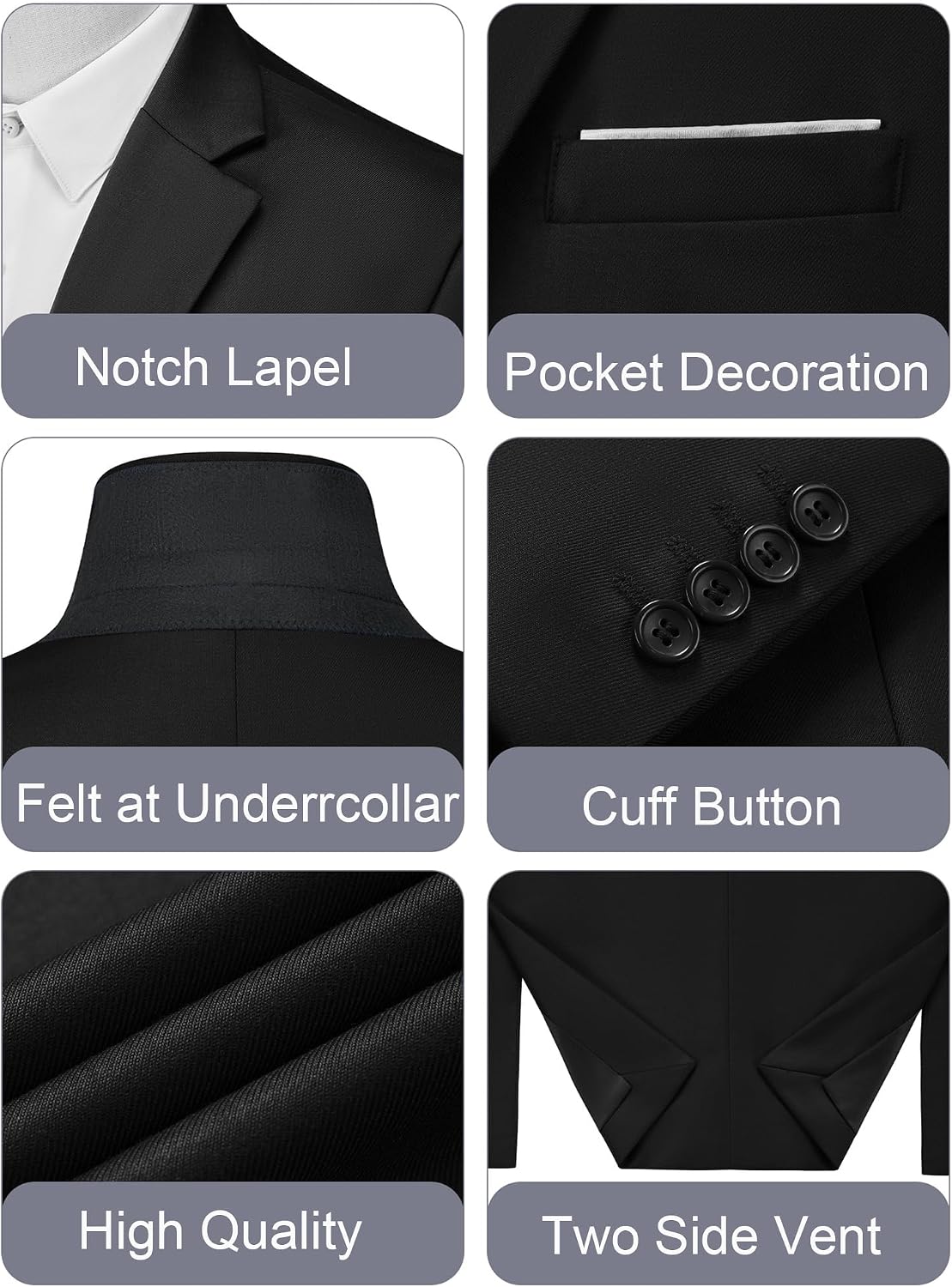 Thumbnail 5 de MAGE MALE Men's One-Button Blazer, Slim Fit, Notched Lapel, Two Vents