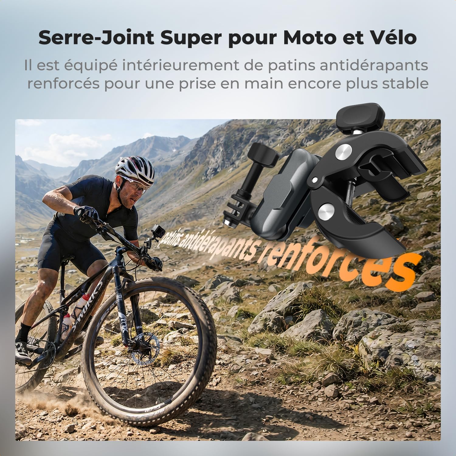 Detalle de K&F CONCEPT Support Super Pinces double rotule 360° pour caméra d’action (guidon vélo/moto)