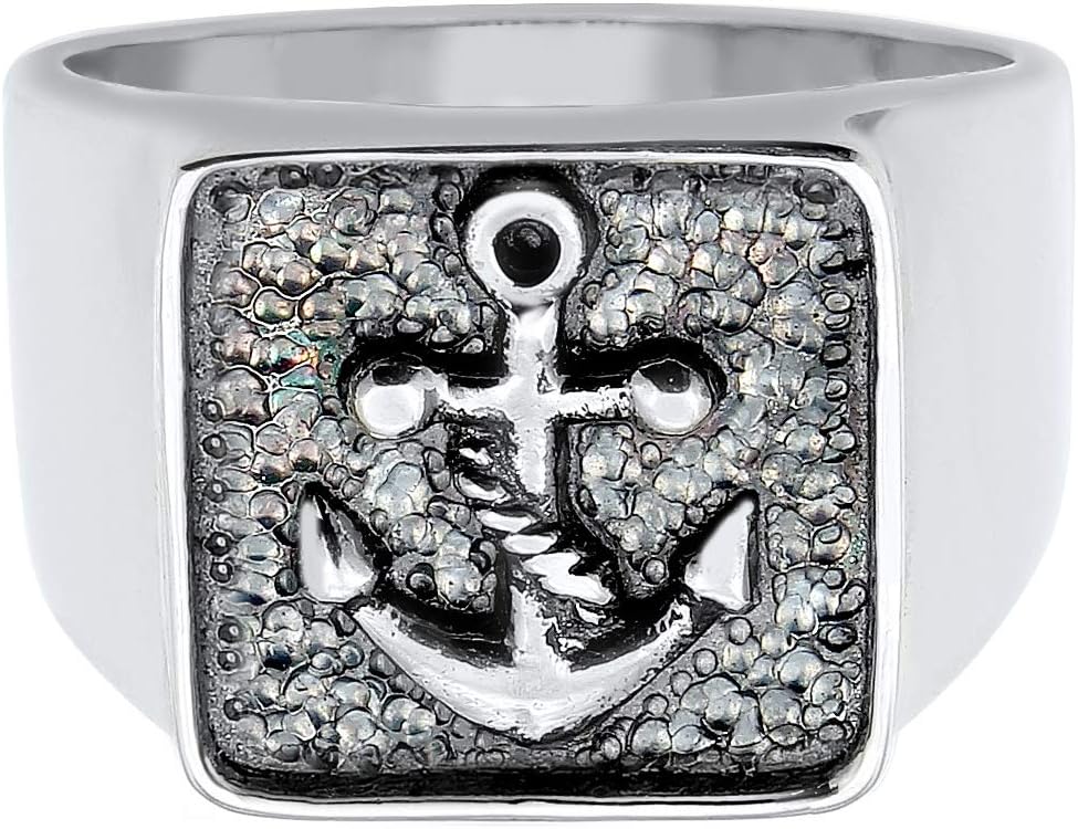 Detalle de Kuzzoi Siegelring für Herren – massiv, 14 mm breit aus 925 Sterling Silber, schwarz oxidiert mit Ankersymbol (Ringgröße 60–66)