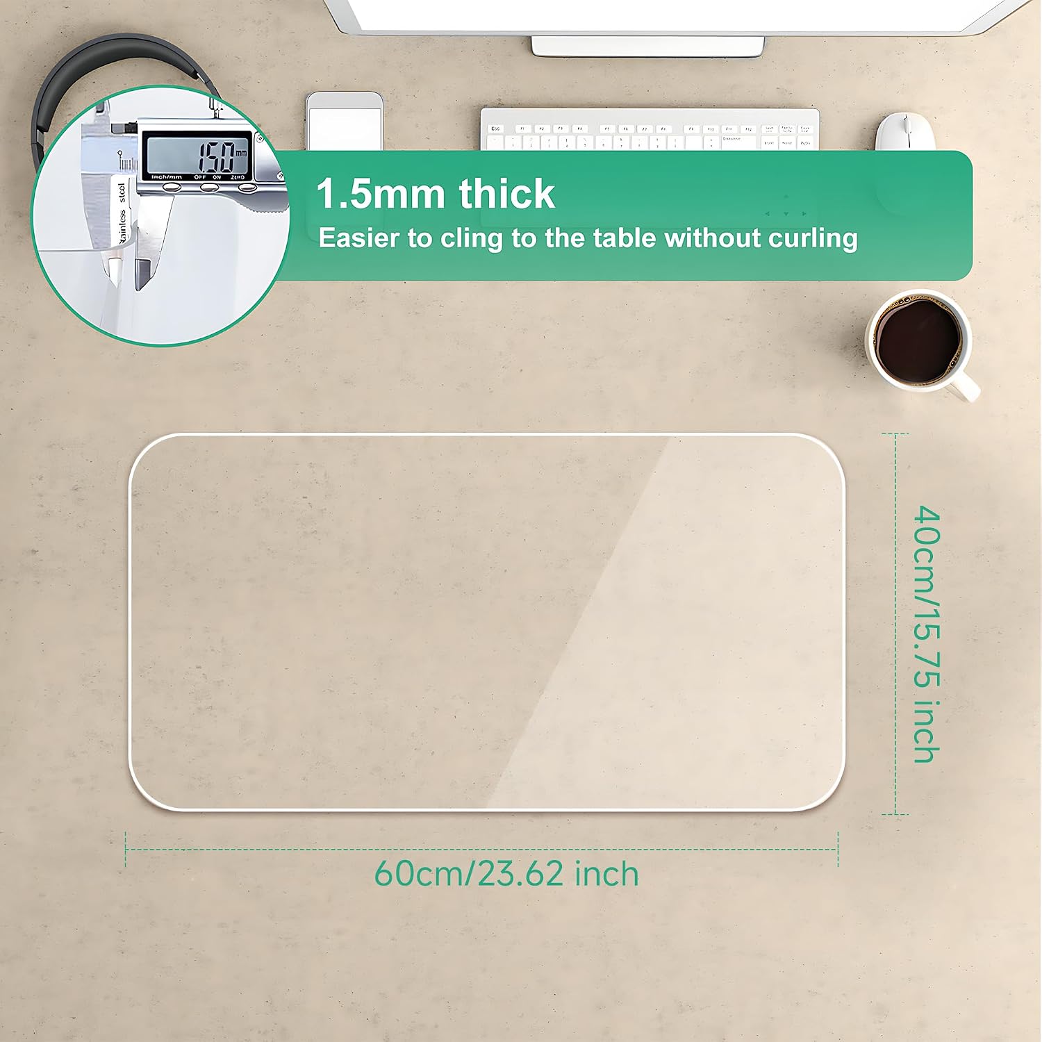 Thumbnail 4 de NATRKE Schreibtischunterlage Transparent 60x40x0,15 cm – klare, rutschfeste Schreibtischmatte