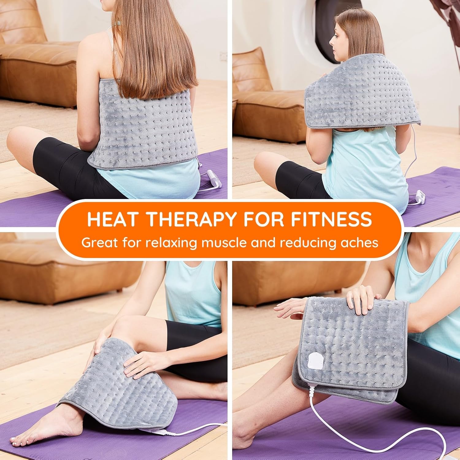Thumbnail 3 de Electric Heating Pad for Back, Neck & Shoulders (30x60cm, Grey) with 10 Heat Levels and Auto Shut Off