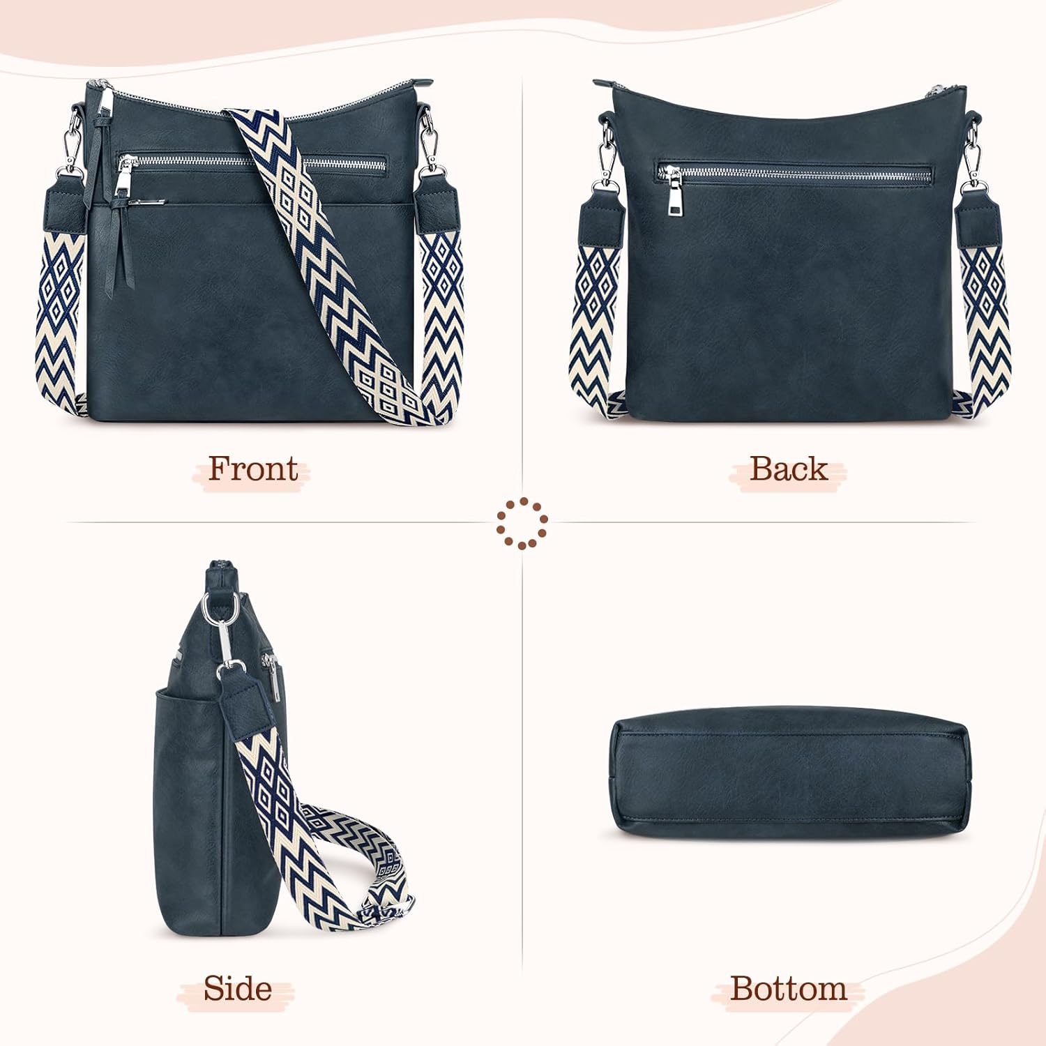 Detalle de LUROON Crossbody Bag for Women – Lightweight Medium PU Leather, Adjustable Wide Strap
