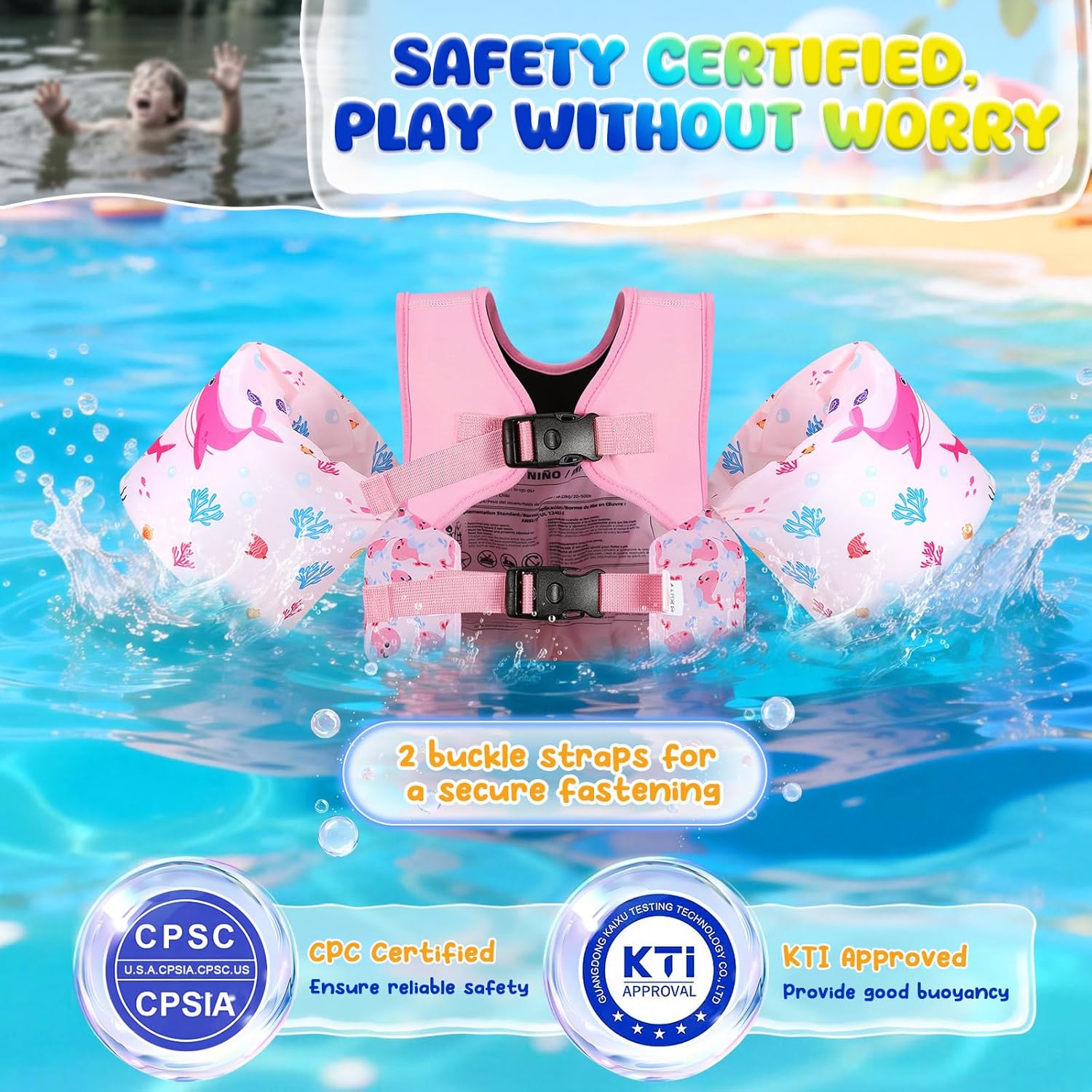 Thumbnail 1 de MoKo Toddler Swim Vest for Kids (13-30/20-50/22-66 lbs) with Cartoon Water Wings
