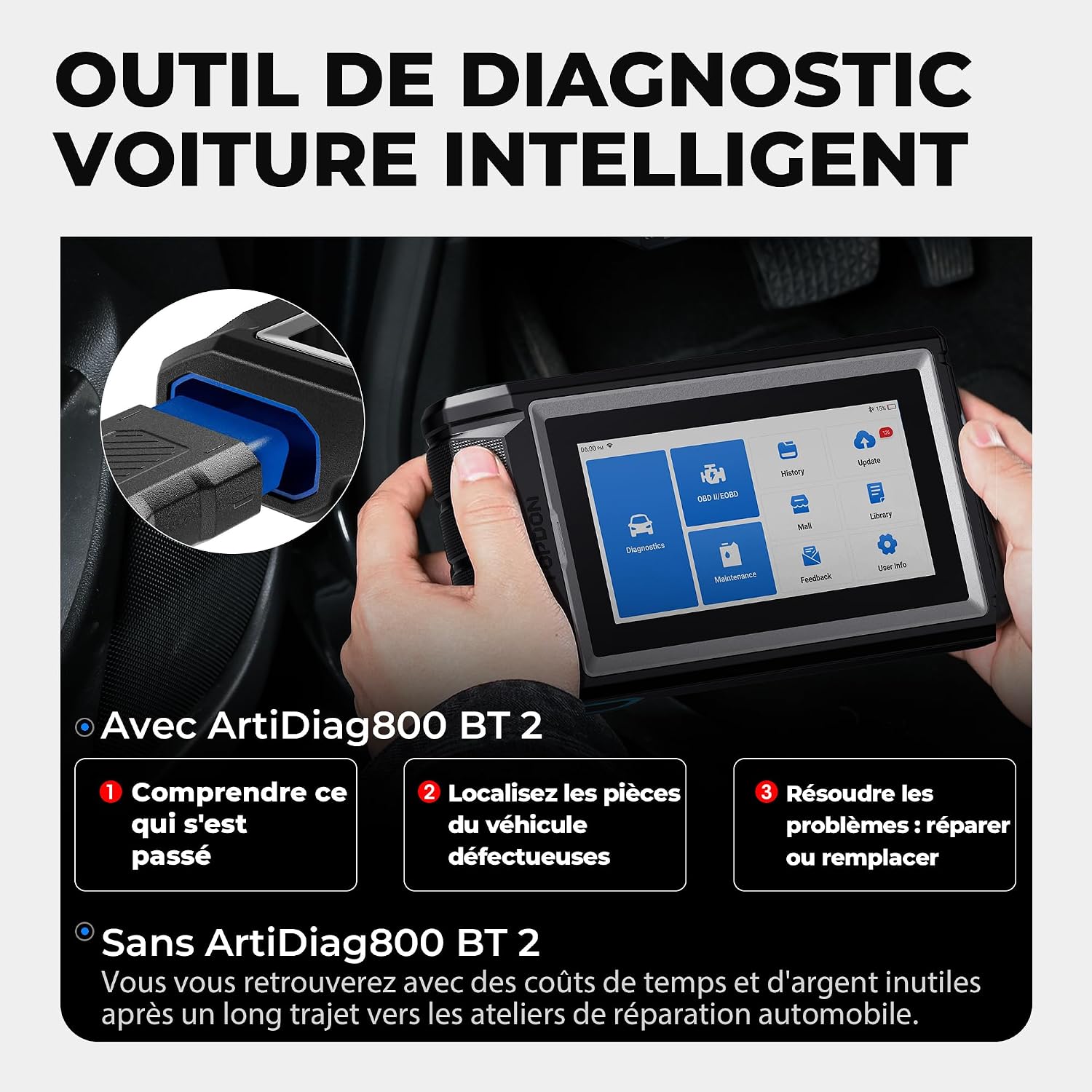 Detalle de TOPDON ArtiDiag800 BT 2 – Outil de Diagnostic sans Fil OBD2 avec 28 Services et Contrôle Bidirectionnel
