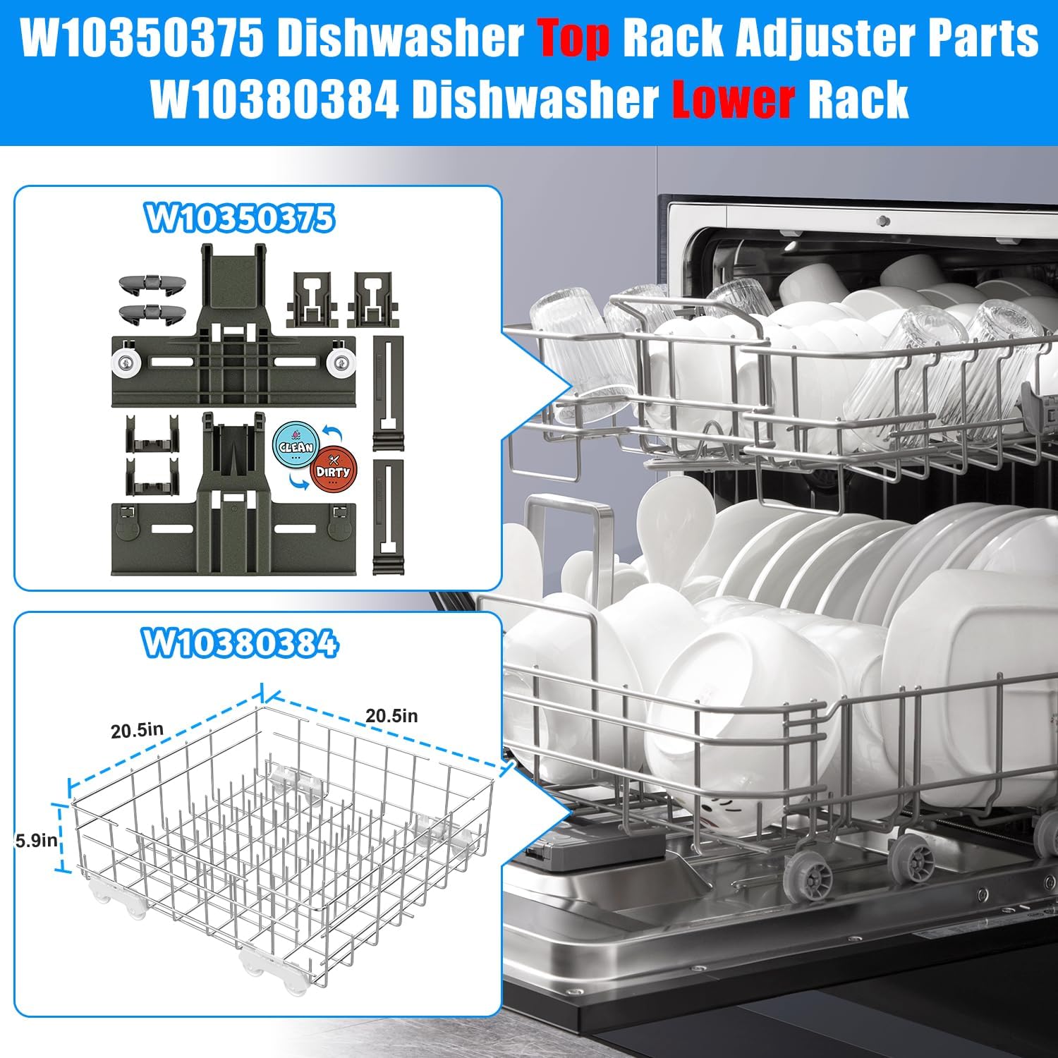 Thumbnail 5 de W10311986/W10380384 Dishwasher Lower Rack in 304 Stainless Steel