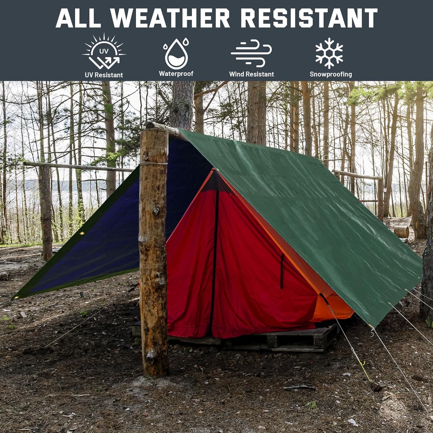 Detalle de Kesfitt 16 Mil Heavy Duty Waterproof Tarp (20x30 ft) – Dark Green & Blue Reversible Poly Tarp with Metal Grommets