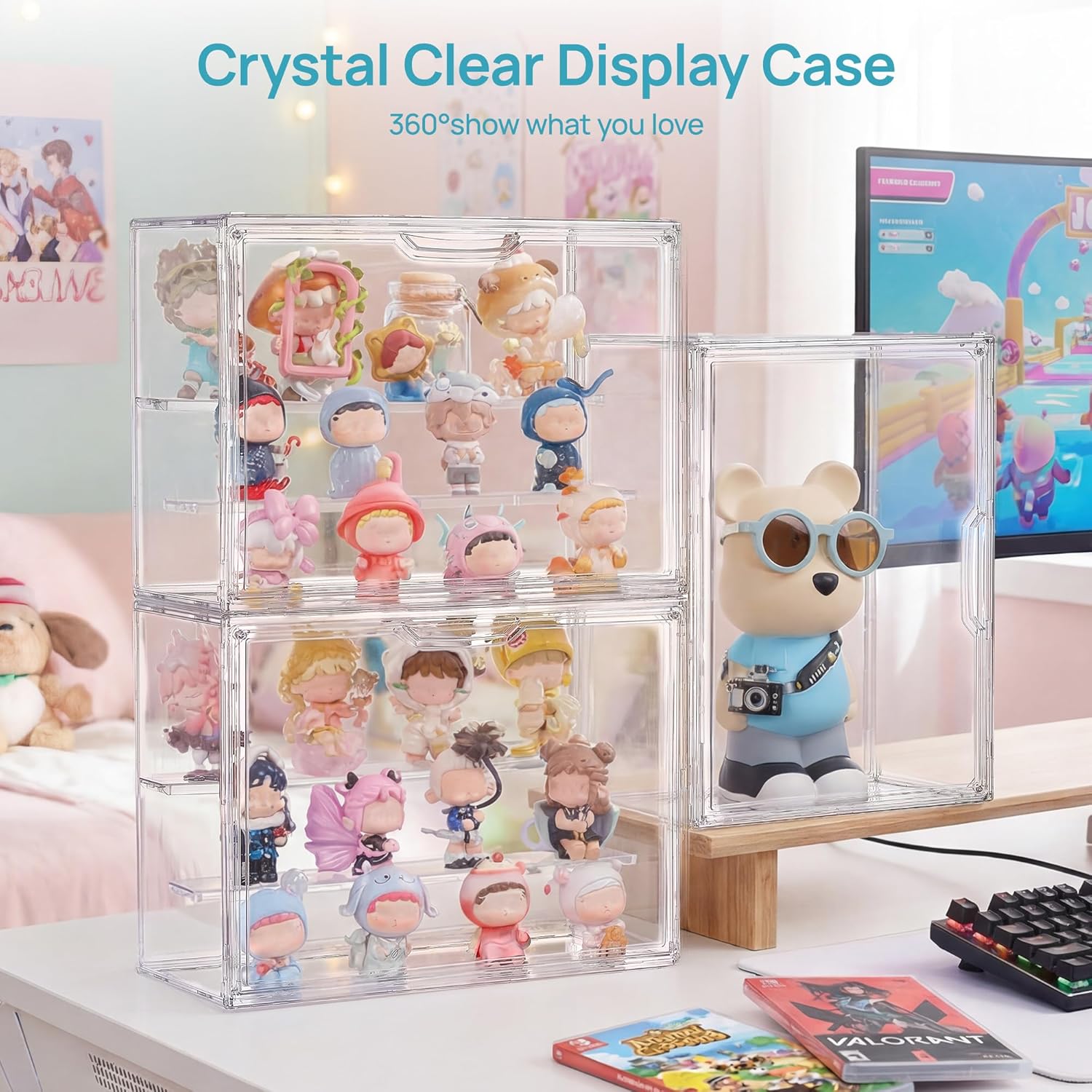 Thumbnail 2 de Vtopmart 4 Pack Acrylic Display Case: Stackable, Magnetic Door, Adjustable Shelves