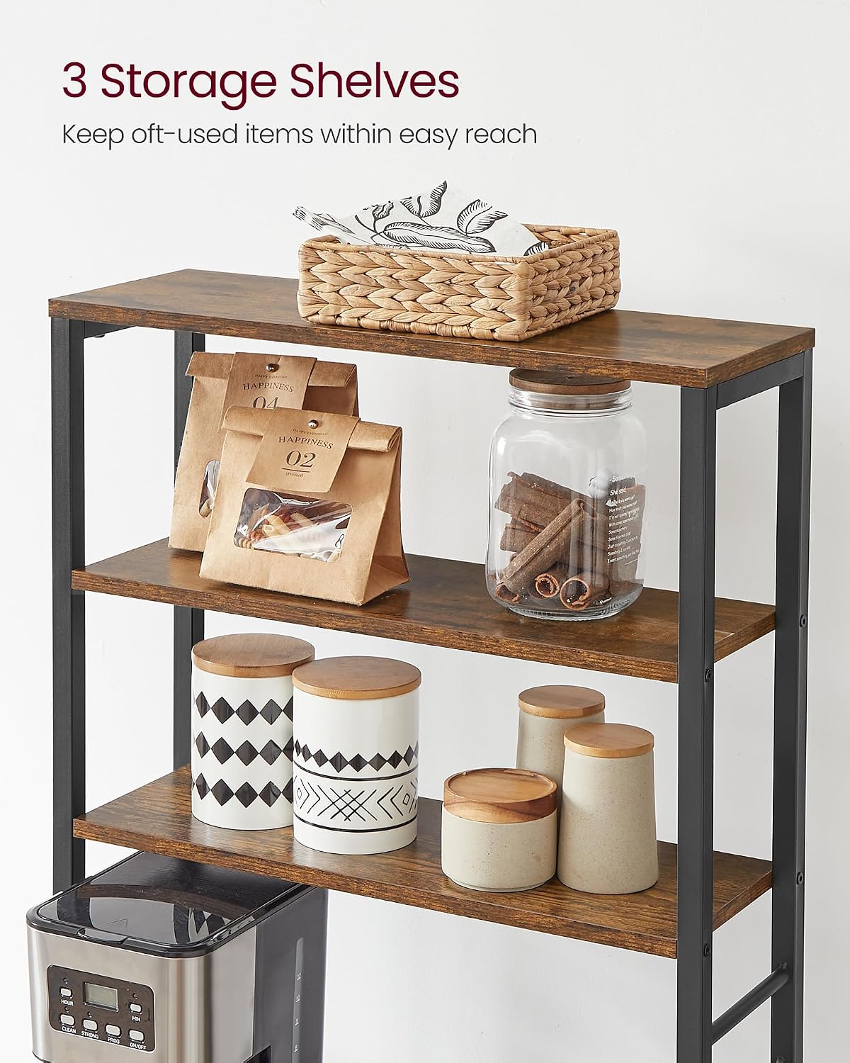 Detalle de VASAGLE BARNET KKS024B01 6-Tier Kitchen Rack with Adjustable Shelf and Hooks