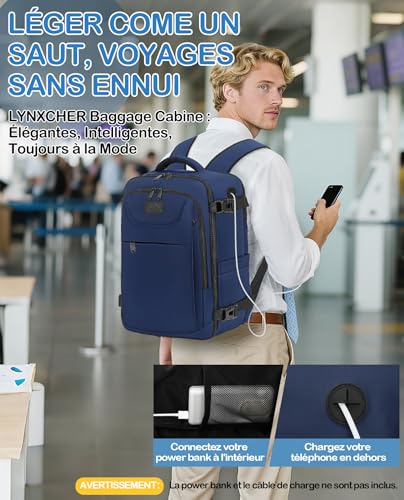 Detalle 2 de LYNXCHER sac à dos cabine 30 L, 45 × 36 × 20 cm, bleu foncé