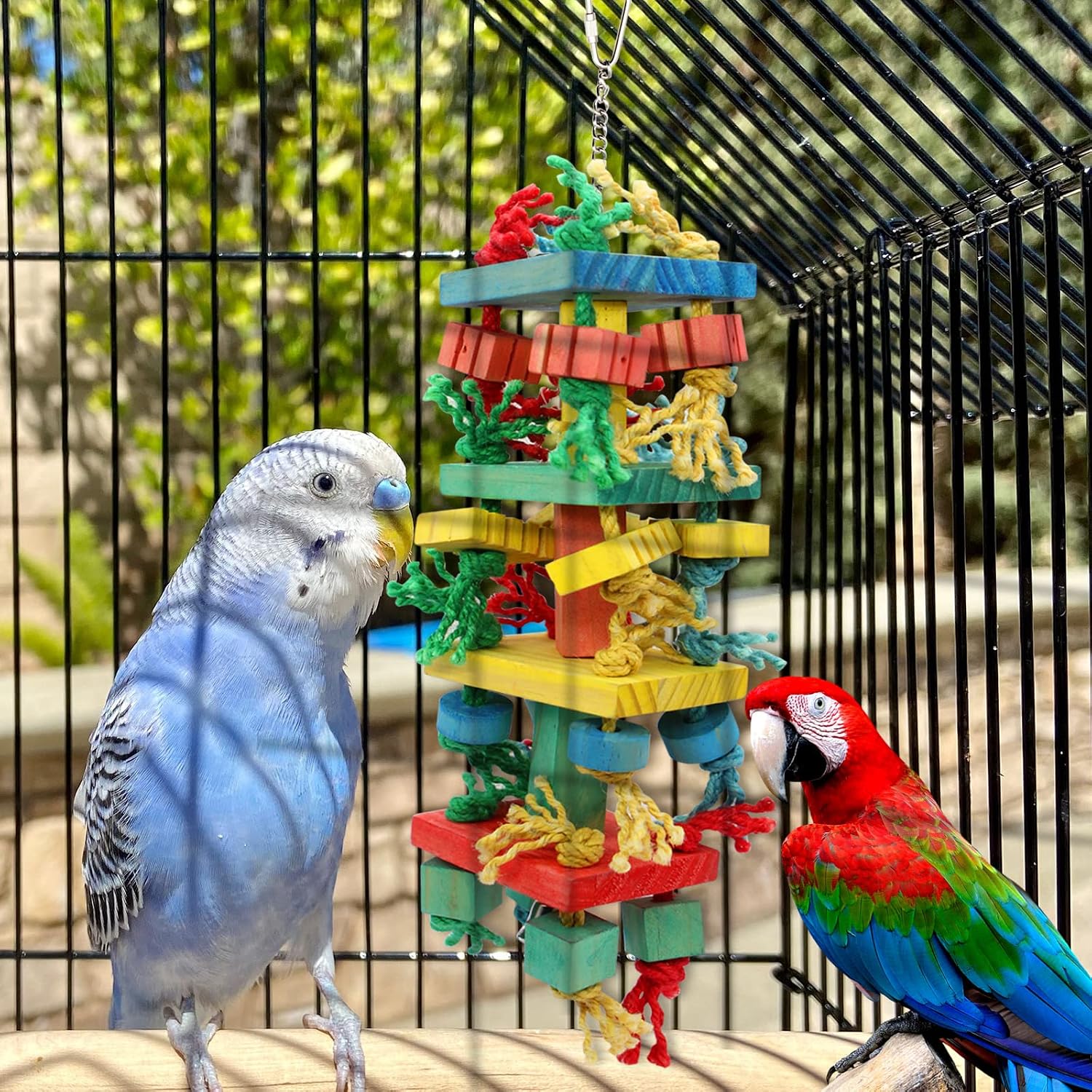 Thumbnail 4 de MQUPIN Chewing Large Parrot Toys: Multicoloured Wooden Block Toy for Cockatoos, African Grey, Macaws & Amazons (21.3" x 5.1")
