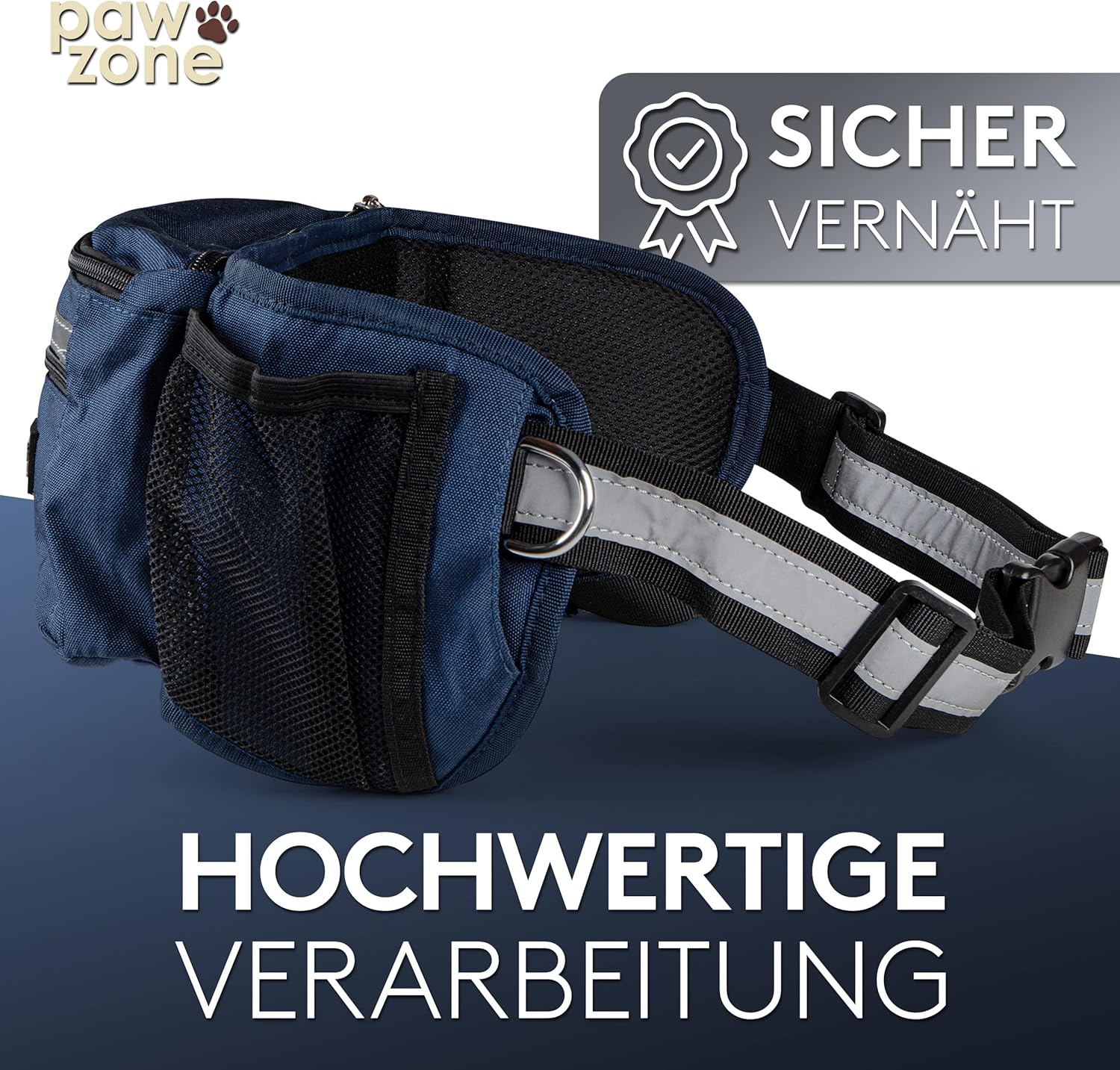 Thumbnail 5 de PAWZONE Futterbeutel für Hunde (Leckerlibeutel) mit Reflektorband & Zusatzgurt – Gassitasche in Marineblau