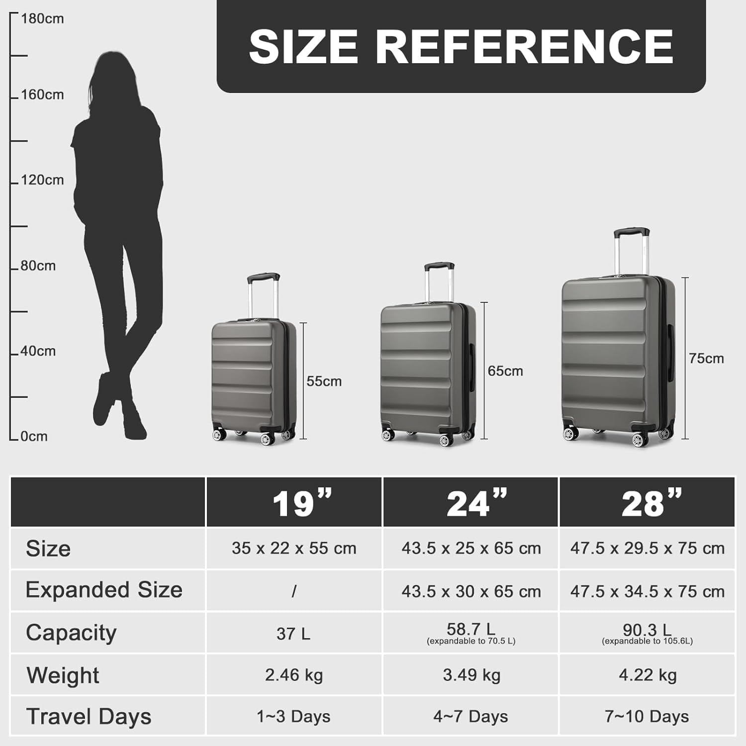 Thumbnail 1 de Kono 28 Inch Large Suitcase: Expandable, Lightweight Hard Shell with TSA Lock and 360° Wheels