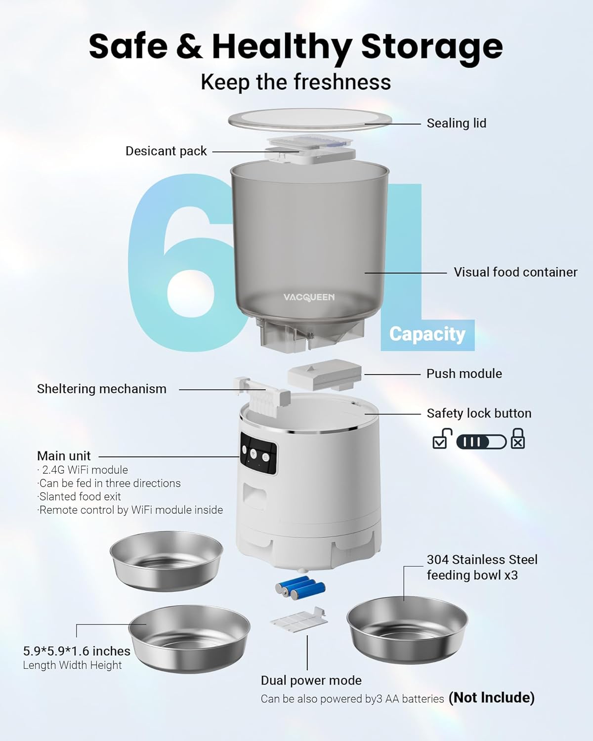 Thumbnail 6 de Automatic Cat Feeder for 3 Cats 6L