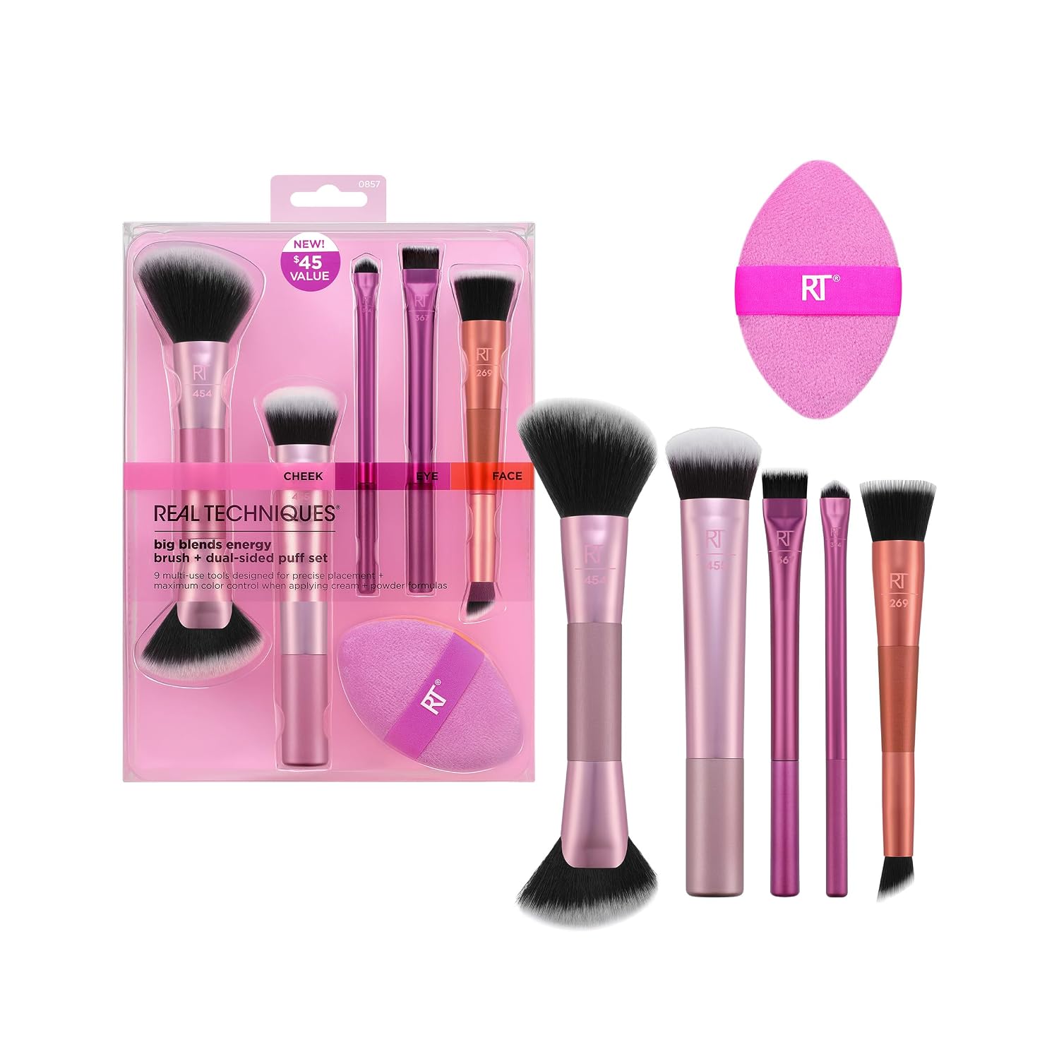 Detalle de Real Techniques Big Blends Energy Pinsel-Set (6-teilig) für Puder, Creme & Flüssigprodukte – vegan & tierversuchsfrei