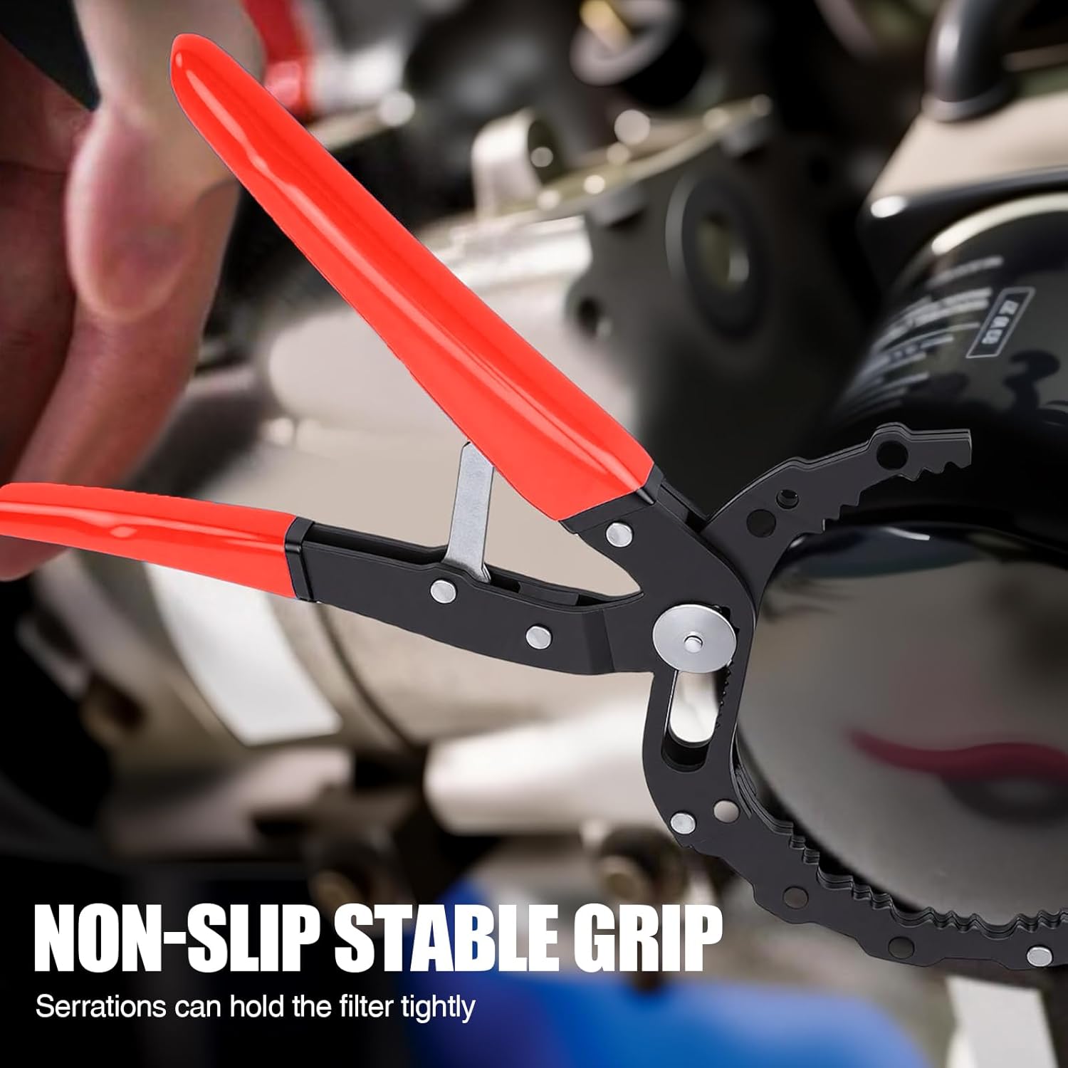 Detalle de DHSWNNG 12" Oil Filter Wrench – Adjustable, Heavy-Duty Carbon Steel Pliers (2-1/4" to 4-3/4" Opening, Red)
