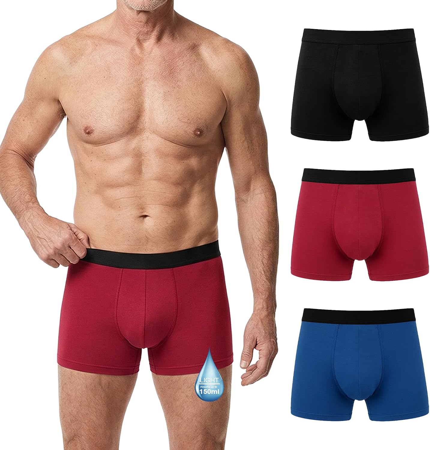 Detalle de LOFIR Men's Incontinence Pant Underwear: Washable Cotton Boxers with 150ml Absorbent Pad