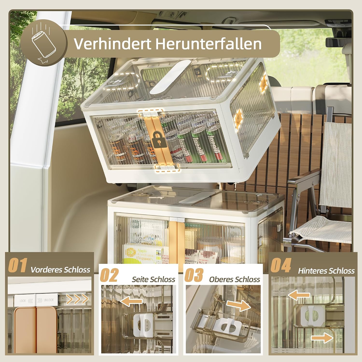 Thumbnail 4 de NETEL Aufbewahrungsbox mit Deckel 83L – 4er-Set, faltbar, stapelbar, transparent, mit Rollen und Türöffnung