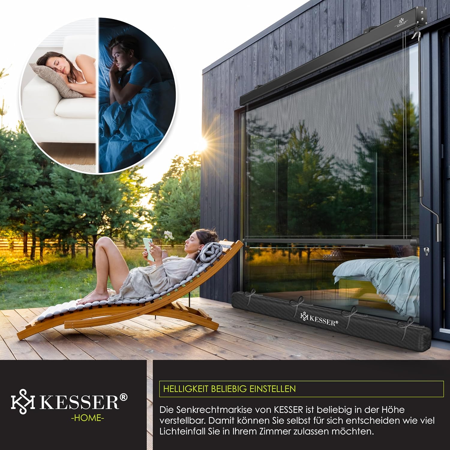 Detalle 2 de KESSER® Senkrechtmarkise 140x250 cm Außenrollo mit Handkurbel – Balkon- & Terrassenschutz
