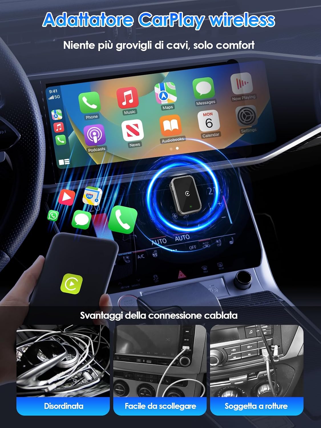 Detalle de Adattatore Wireless CarPlay Upgrade 2025 senza fili