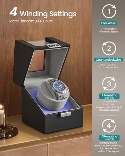 Detalle de SONGMICS Automatic Watch Winder Box with Quiet Motor, Lock and LED Light
