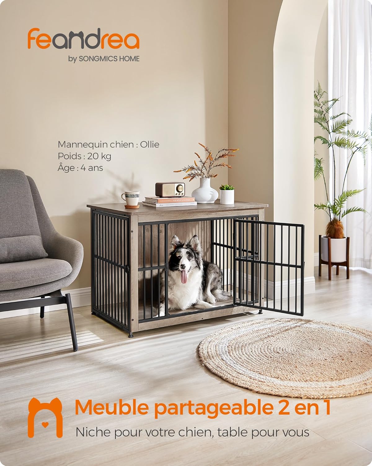 Thumbnail 2 de Feandrea Meuble Cage pour Chien PFC023G01 – table d’appoint moderne 2 en 1, pour chiens jusqu’à 32 kg