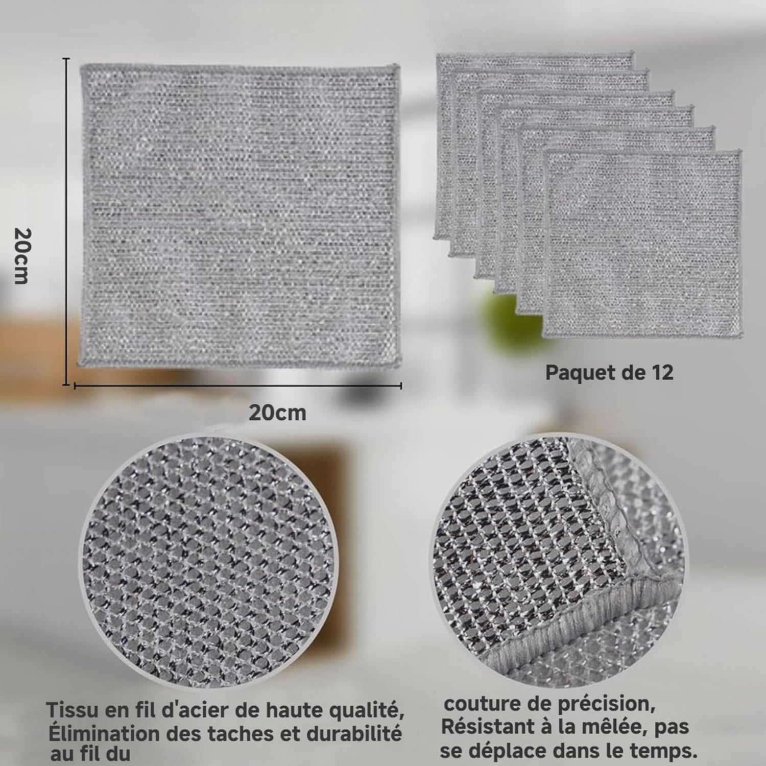 Detalle 2 de QZLSAYSL Chiffon de nettoyage en fil métallique – 20 pièces 20x20 cm