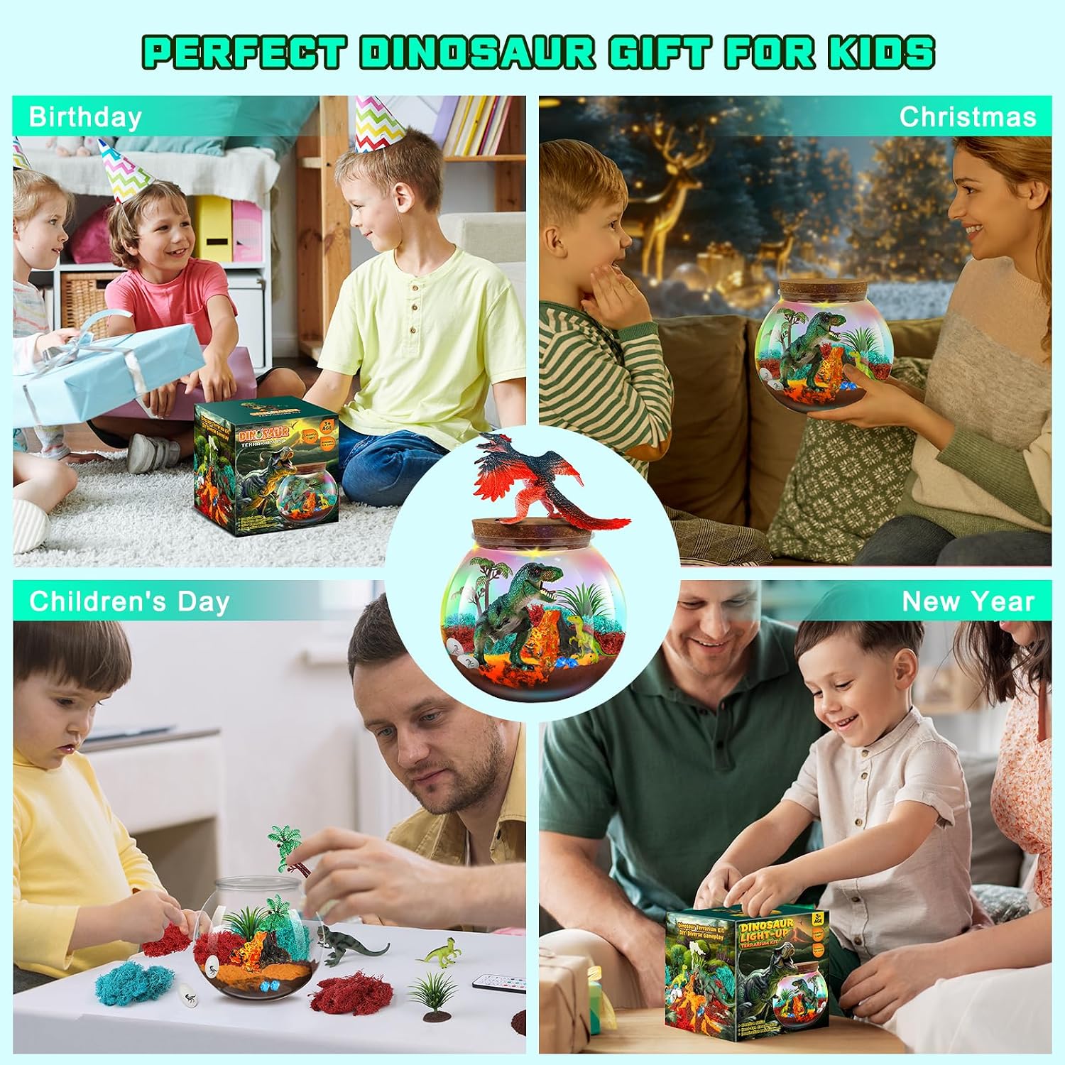 Detalle de Ronstone Dinosaur Terrarium Kit with Light-Up Volcano & DIY World Display