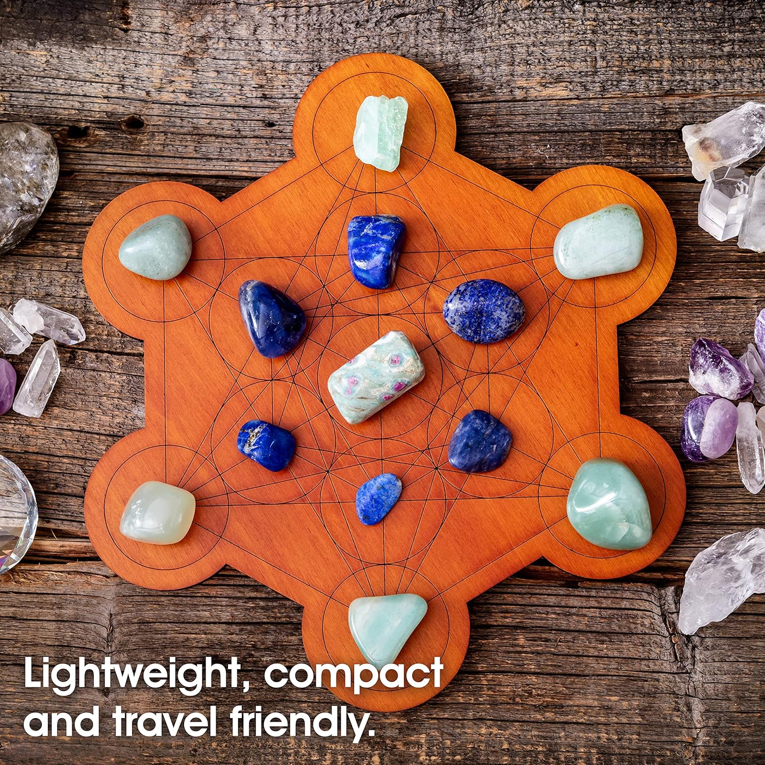 Thumbnail 5 de Curawood Crystal Grid Board – Metatron’s Cube sacred geometry wooden plate (10 inch)