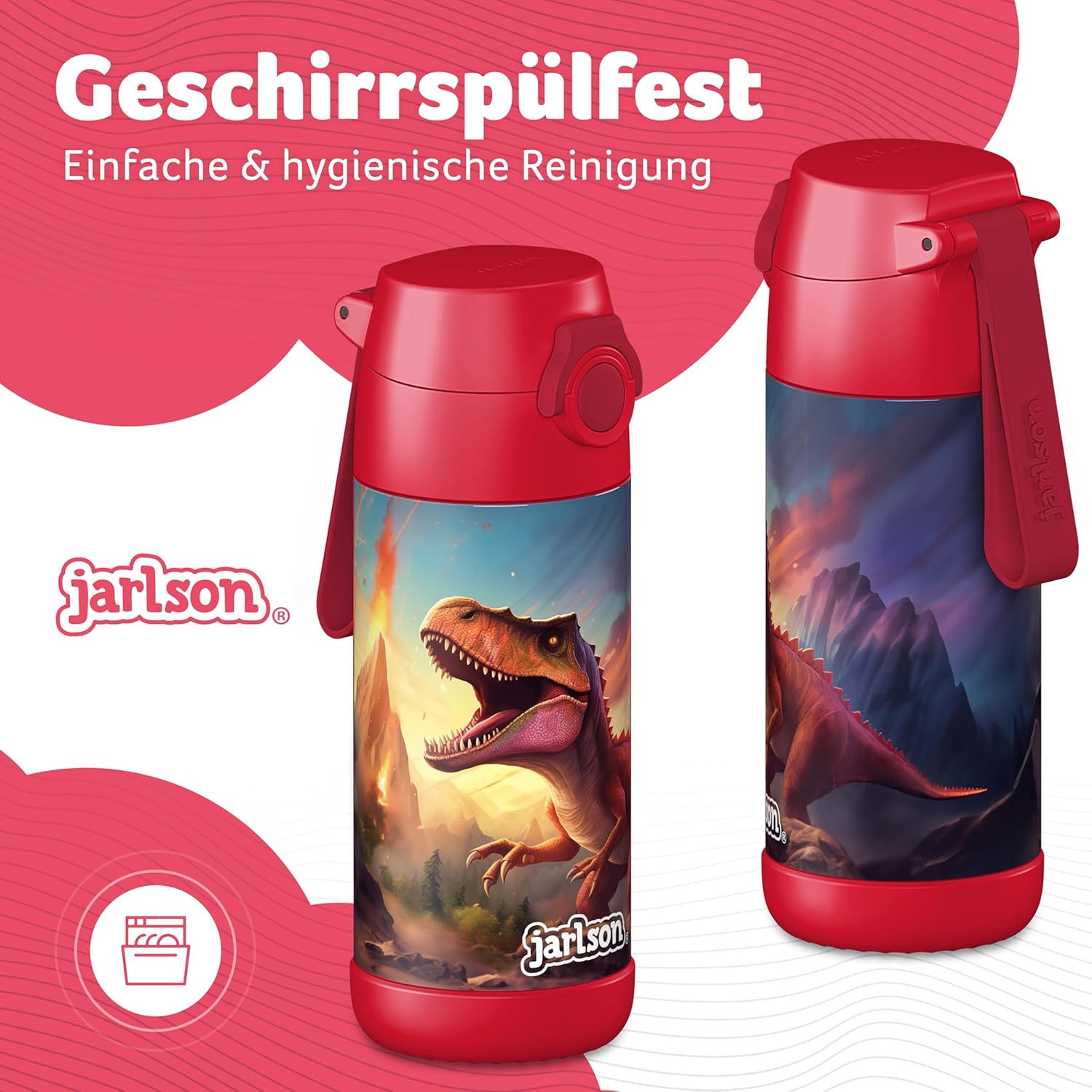 Detalle de JARLSON Borraccia Termica Mali 350 ml per Bambini – Dinosauro 2.0 in acciaio inox