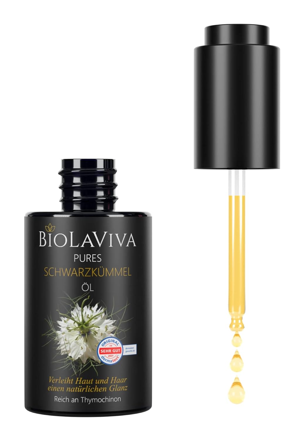 Thumbnail 1 de Ölmühle Schwarzkümmel Premium Bio Pflegeöl (BIO Schwarzkümmelöl) – 30 ml Pipettenflasche aus Miron-Violettglas