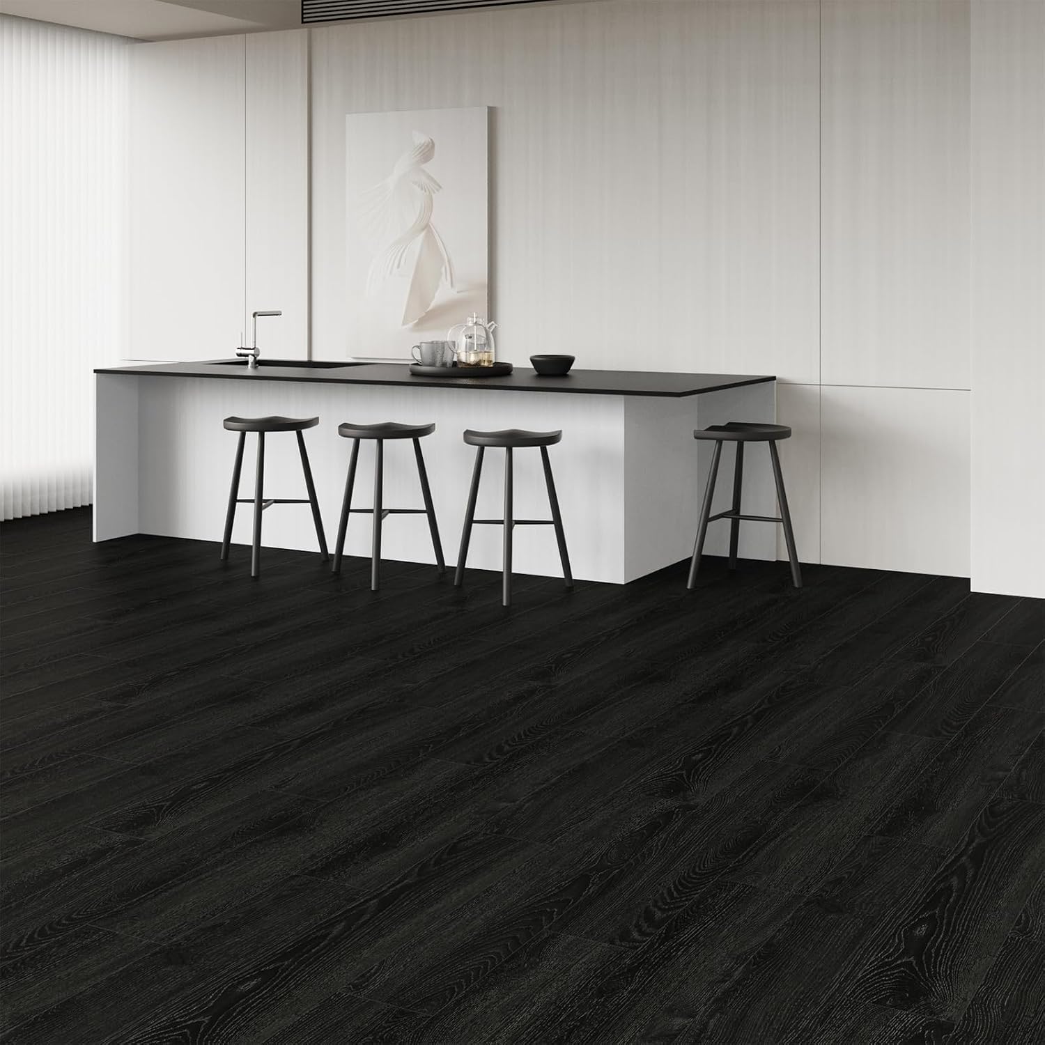 Detalle 2 de ATOPOSE Black Self-Adhesive Vinyl Flooring – 36 Plank Pack in Nero (Wood Look)