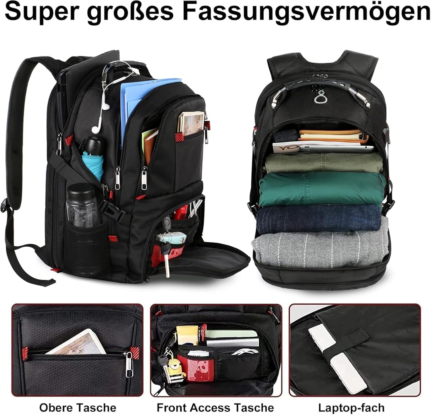Detalle 2 de MATEIN grote laptop- en reisrugzak, 50 liter, TSA-compatibel en waterbestendig