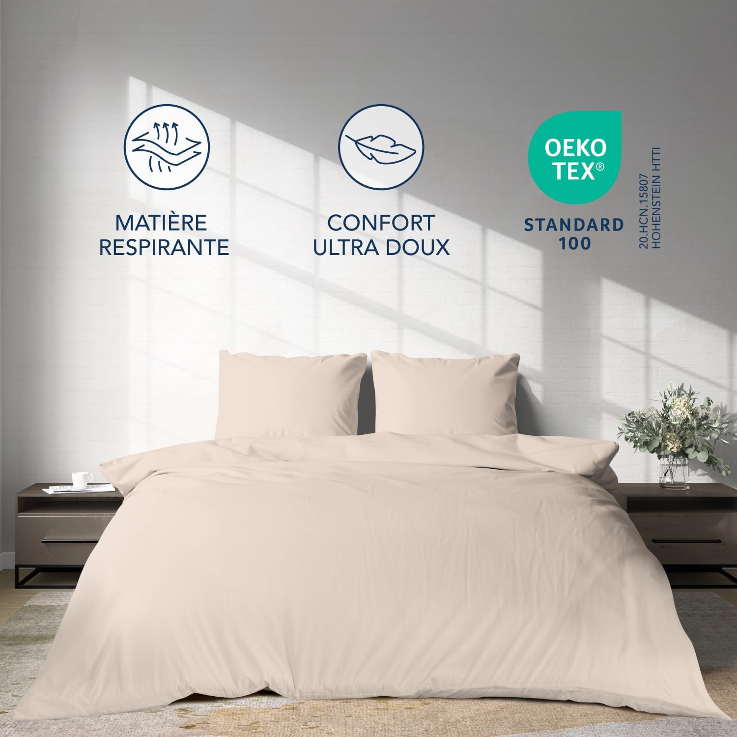 Detalle de Dreamzie Parure de Lit 160 x 200 – 4 Pièces en Microfibre 100 g/m², Oeko-Tex