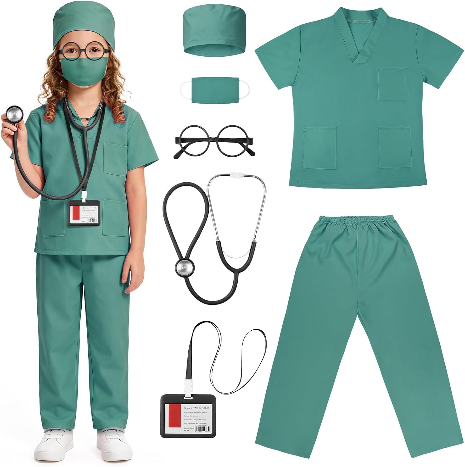 Detalle de AOMIG 5802411 dokters- en verpleegsterkostuum voor kinderen, 7-delig