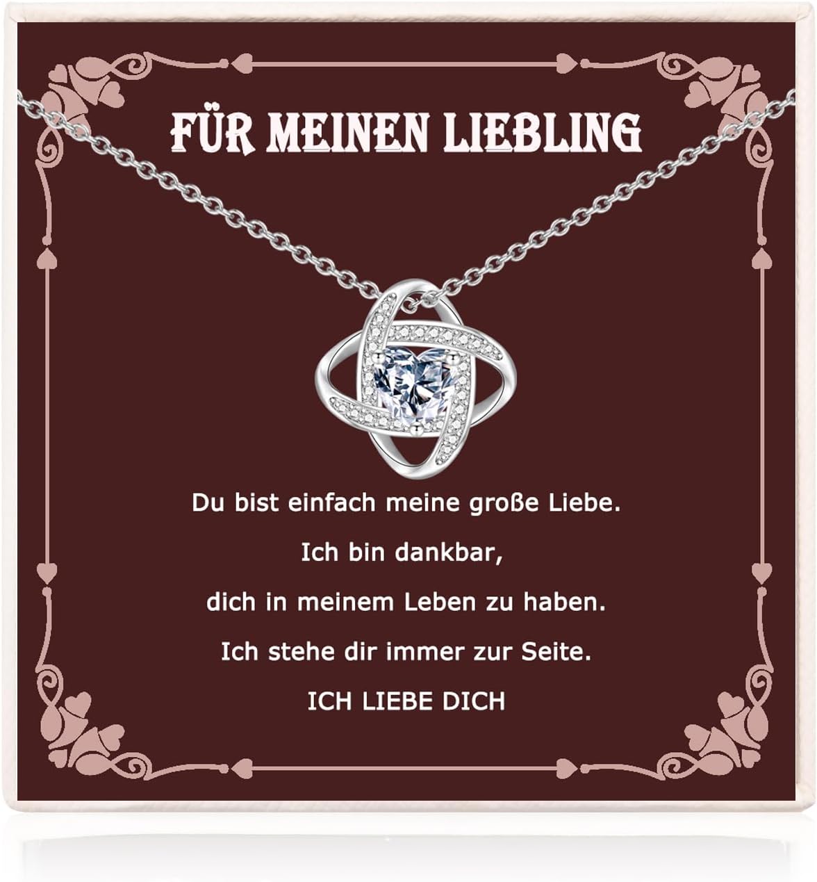 Detalle de USEEDOVIA Herz-Kette mit Zirkonia – 40 cm, Weißvergoldet, wasserfest, Geschenkbox