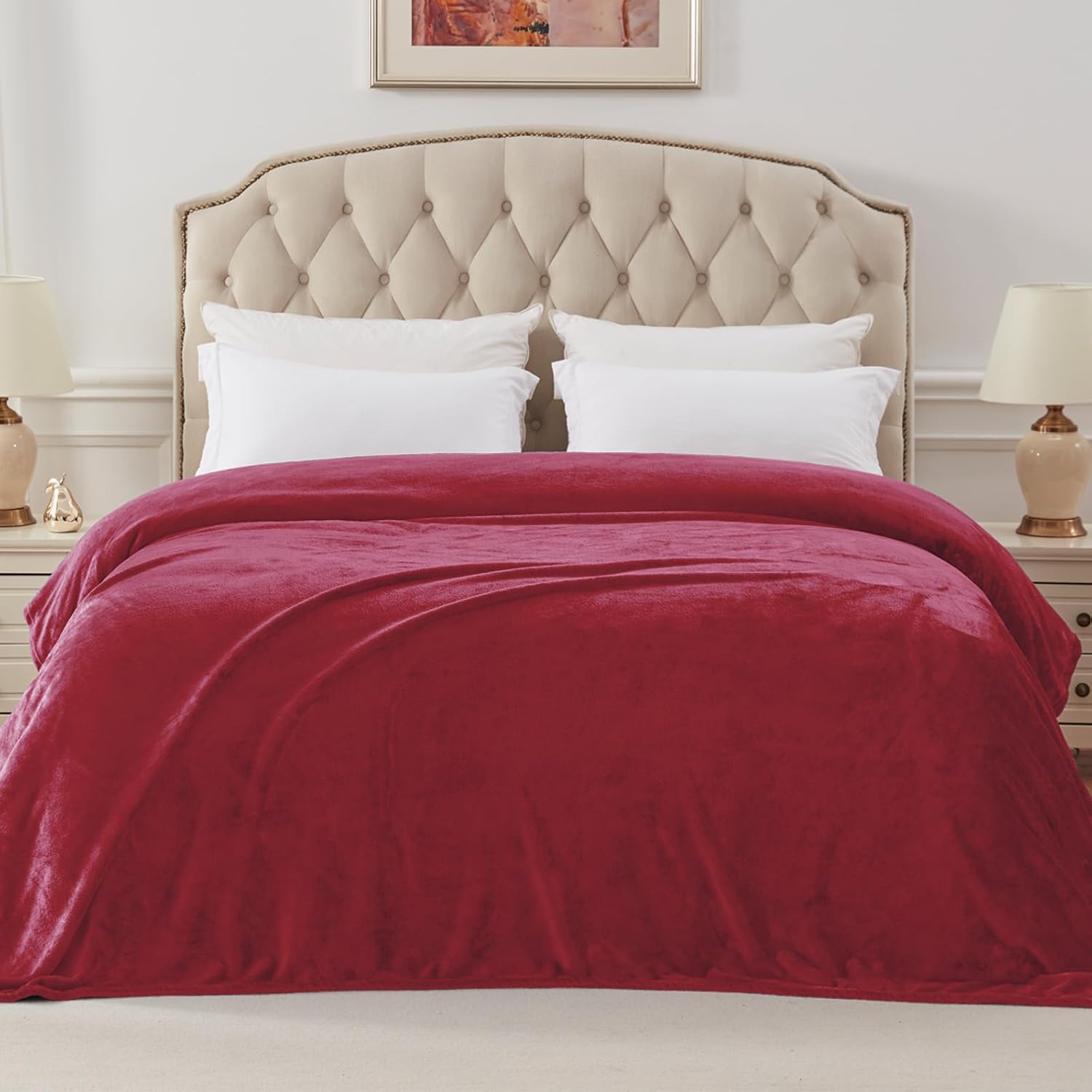 Detalle de Exclusiv Kuscheldecke Fleece 220 x 240 cm in Weinrot – superweiche Allround-Decke