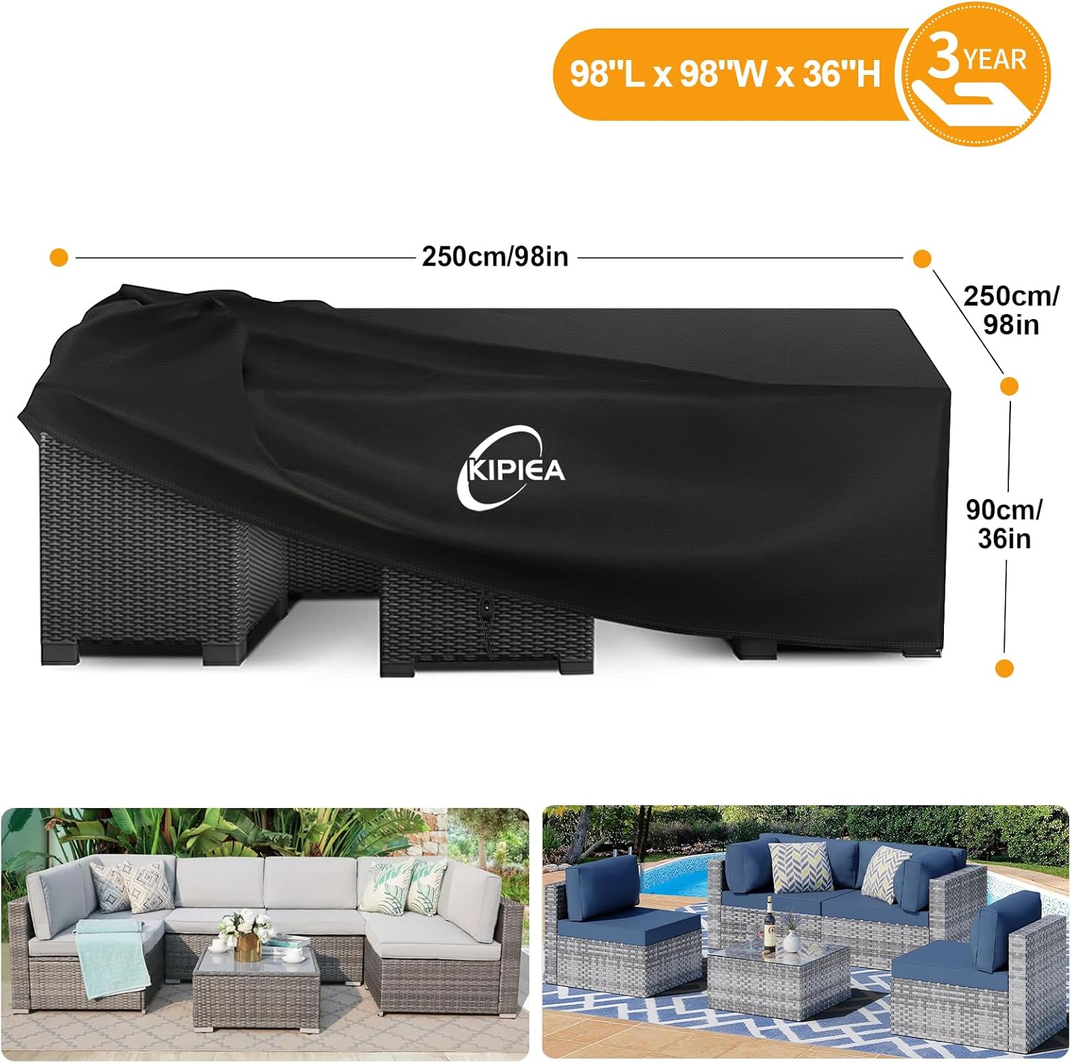 Detalle de Kipiea 98" x 98" x 36" Patio Furniture Cover, 600D Waterproof Oxford Fabric